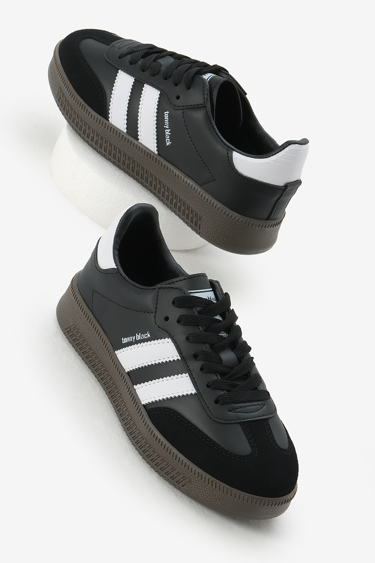 Unisex Siyah Beyaz Kalın Termo Taban Yanı Şeritli Bağcıklı Spor Ayakkabı - Görsel 2