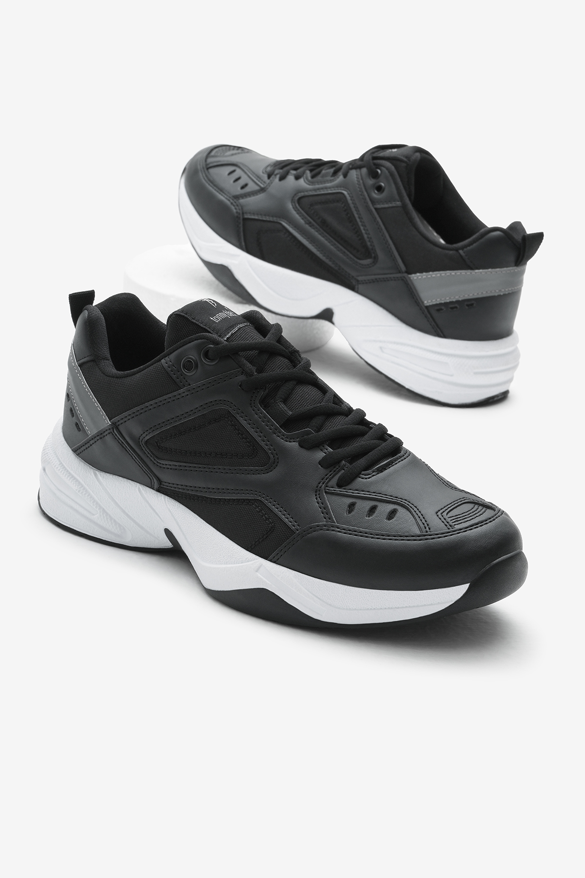 Unisex Siyah Beyaz Poli Taban Yüksek Taban Bağcıklı Spor Ayakkabı - Görsel 2