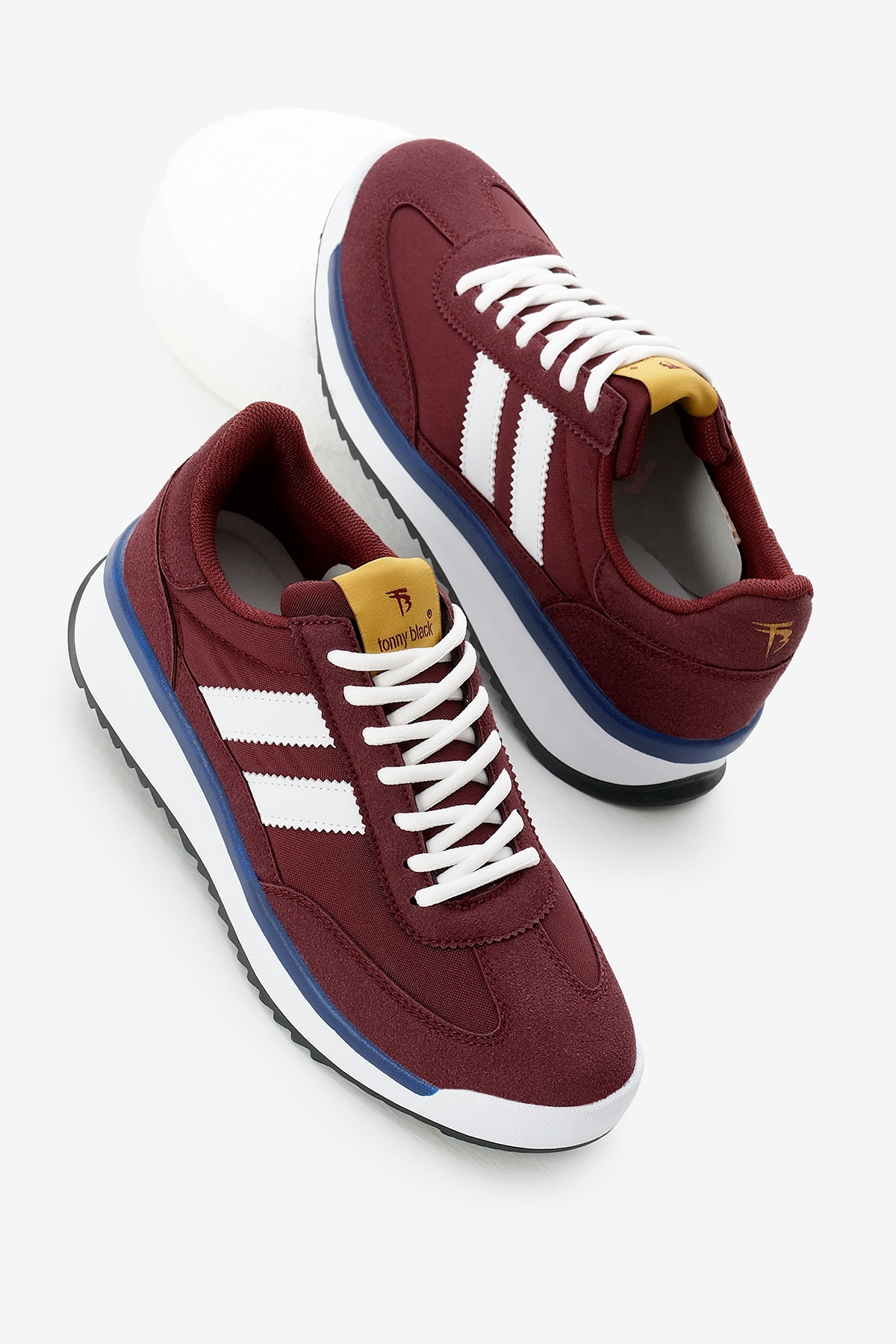 Unisex Bordo Termo Taban Çift Şeritli Bağcıklı Spor Ayakkabı - Görsel 2