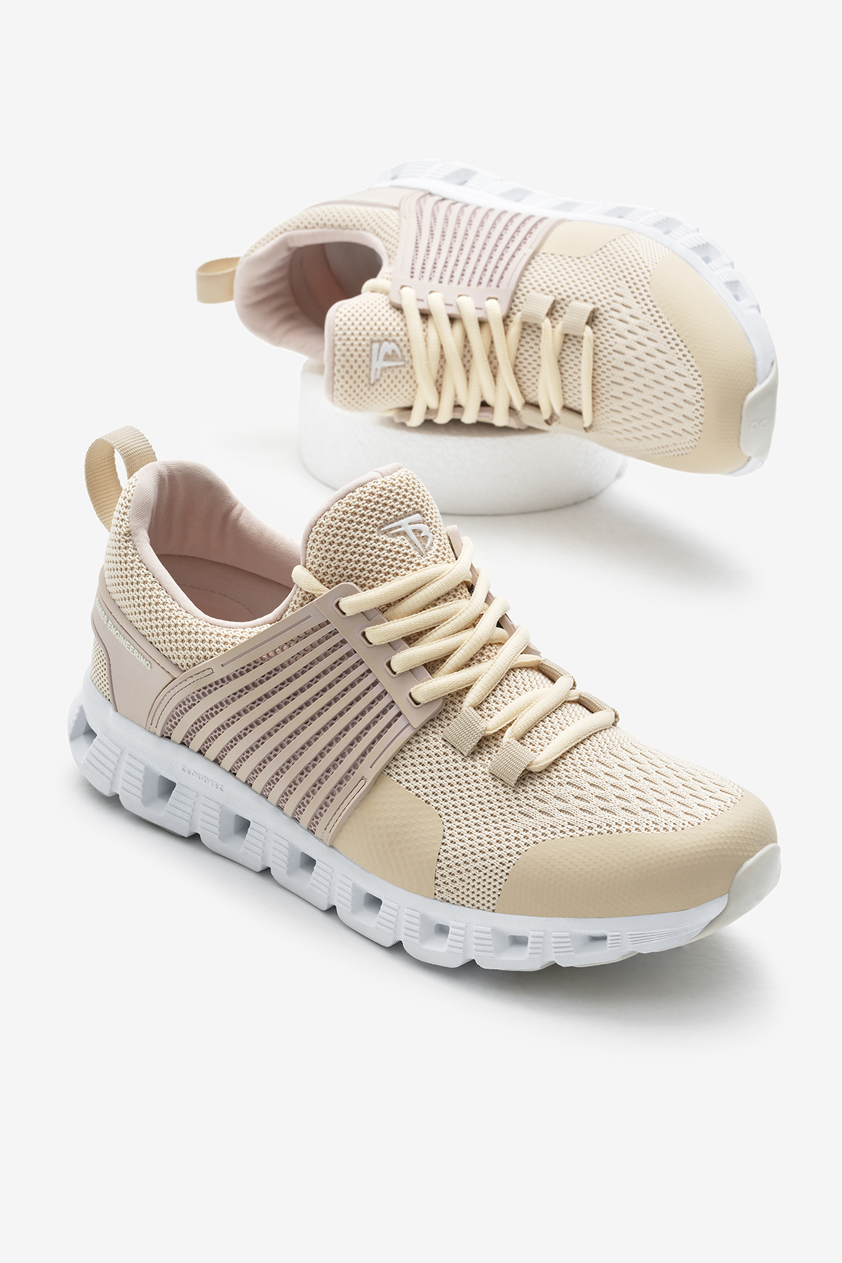 Unisex Krem Tasarım Termo Taban Şeritli Nefes Alabilen Kumaş Bağcıklı Spor Ayakkabı - Görsel 2