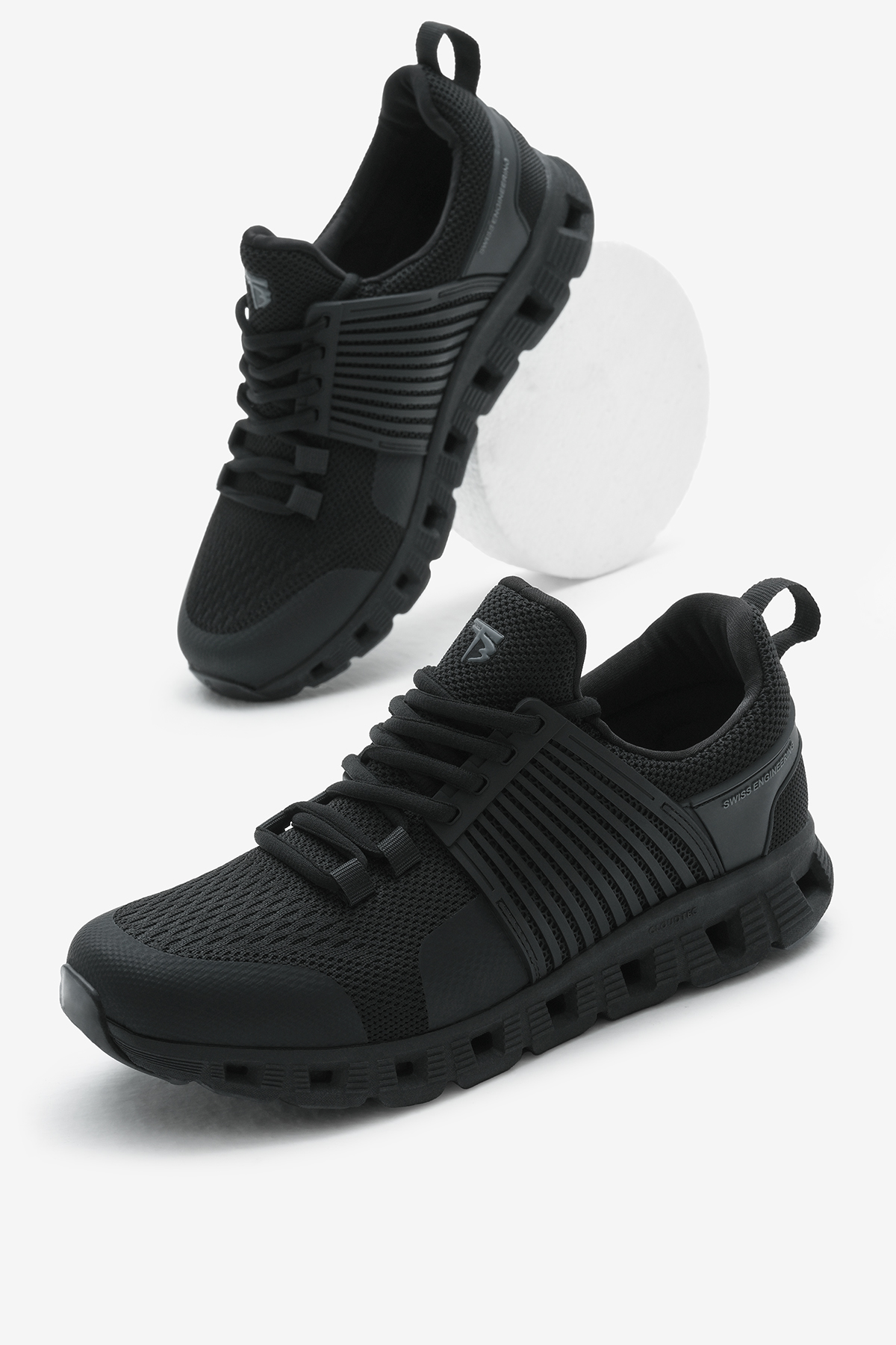 Unisex Siyah Tasarım Termo Taban Şeritli Nefes Alabilen Kumaş Bağcıklı Spor Ayakkabı - Görsel 2