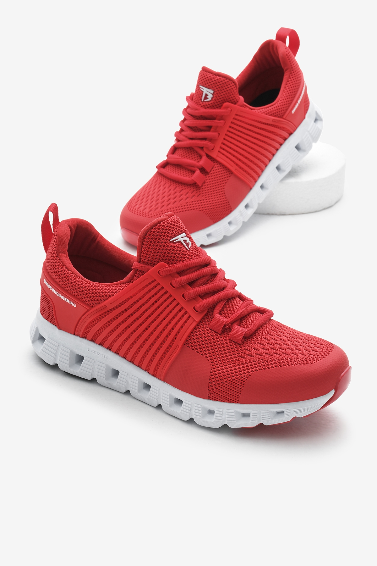 Unisex Kırmızı Tasarım Termo Taban Şeritli Nefes Alabilen Kumaş Bağcıklı Spor Ayakkabı - Görsel 2