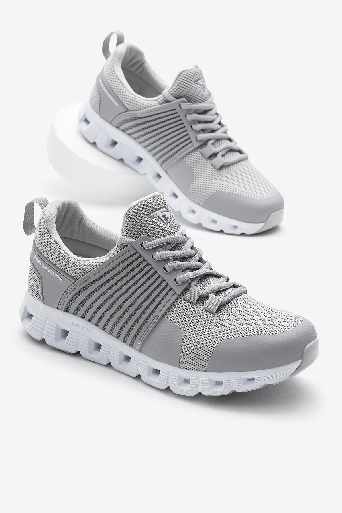 Unisex Gri Tasarım Termo Taban Şeritli Nefes Alabilen Kumaş Bağcıklı Spor Ayakkabı - Görsel 2