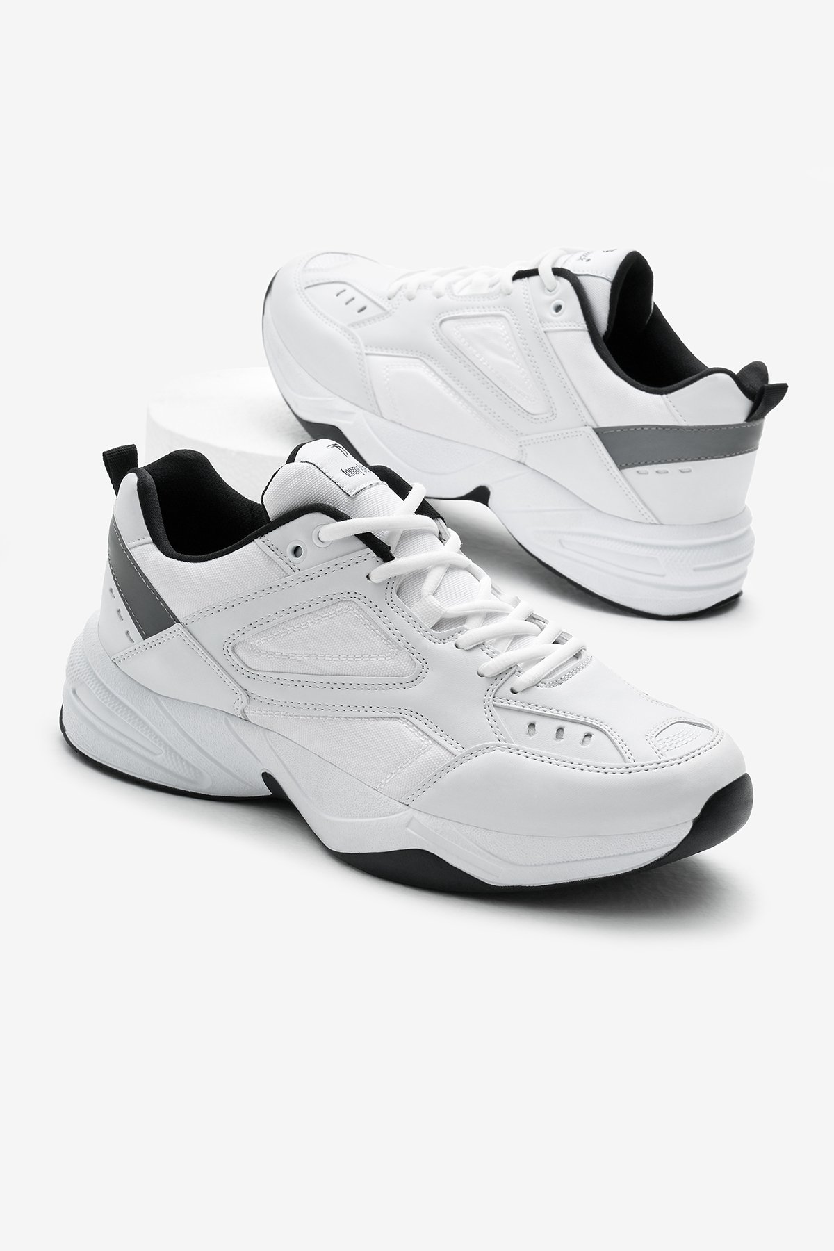 Unisex Beyaz Siyah Poli Taban Yüksek Taban Bağcıklı Spor Ayakkabı - Görsel 2