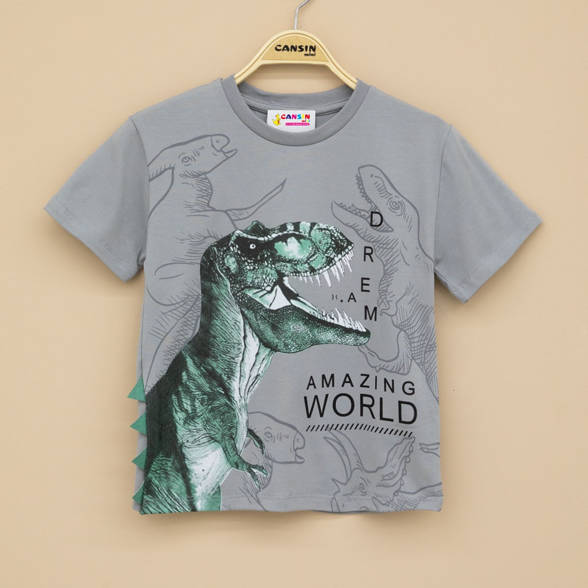 Cansın MiniFüme Dinozor Baskılı Bisiklet Yaka Erkek Bebek Tişört 20951