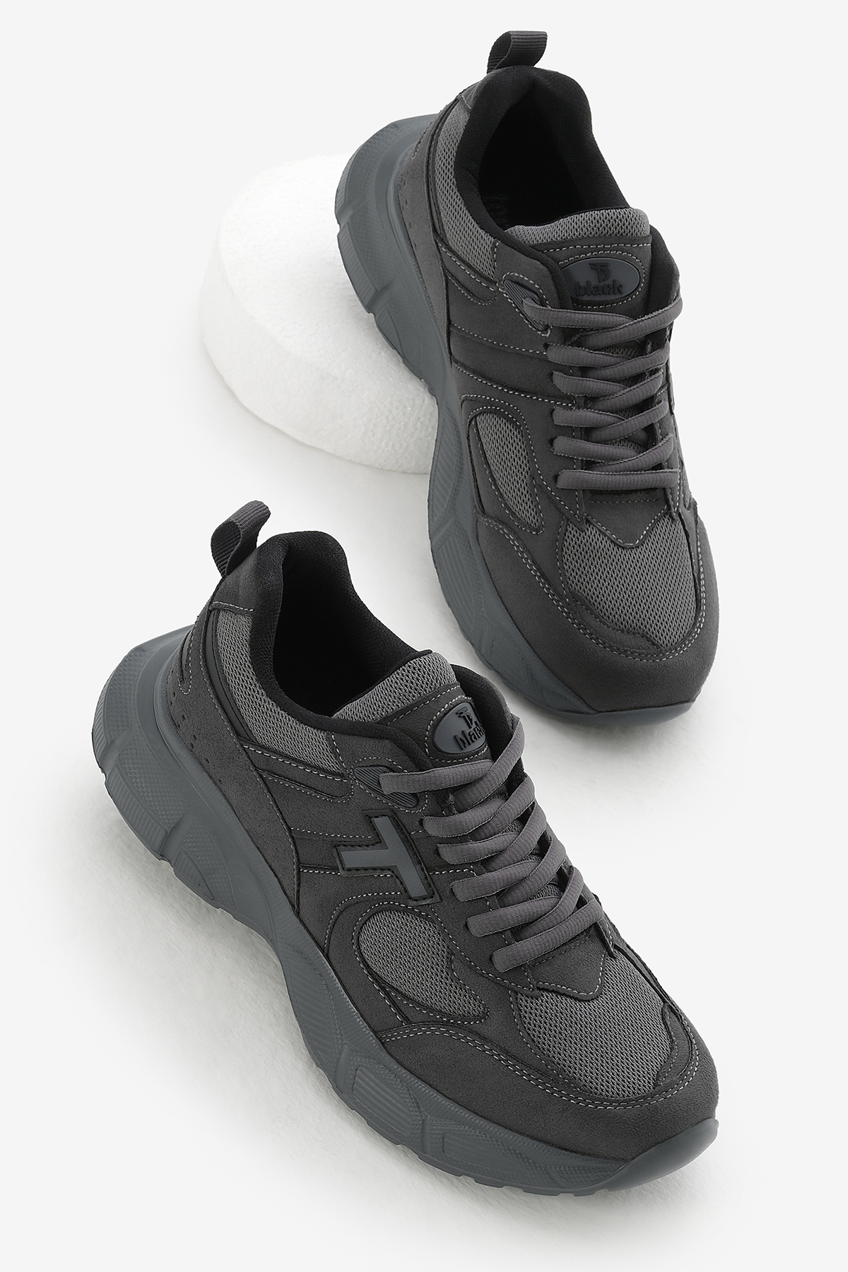 Unisex Füme Yüksek Faylon Taban Nefes Alabilen Kumaş Bağcıklı Spor Ayakkabı - Görsel 2