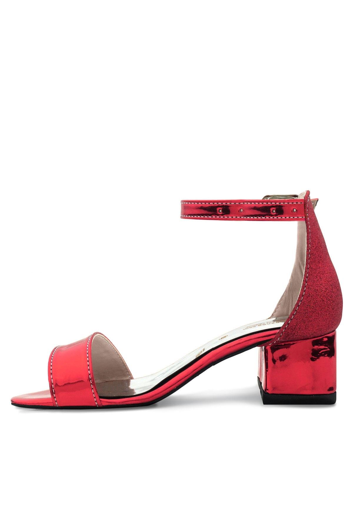 Elsa Kırmızı Aynalı Kalın Topuklu Kız Çocuk Abiye Ayakkabı - Görsel 6