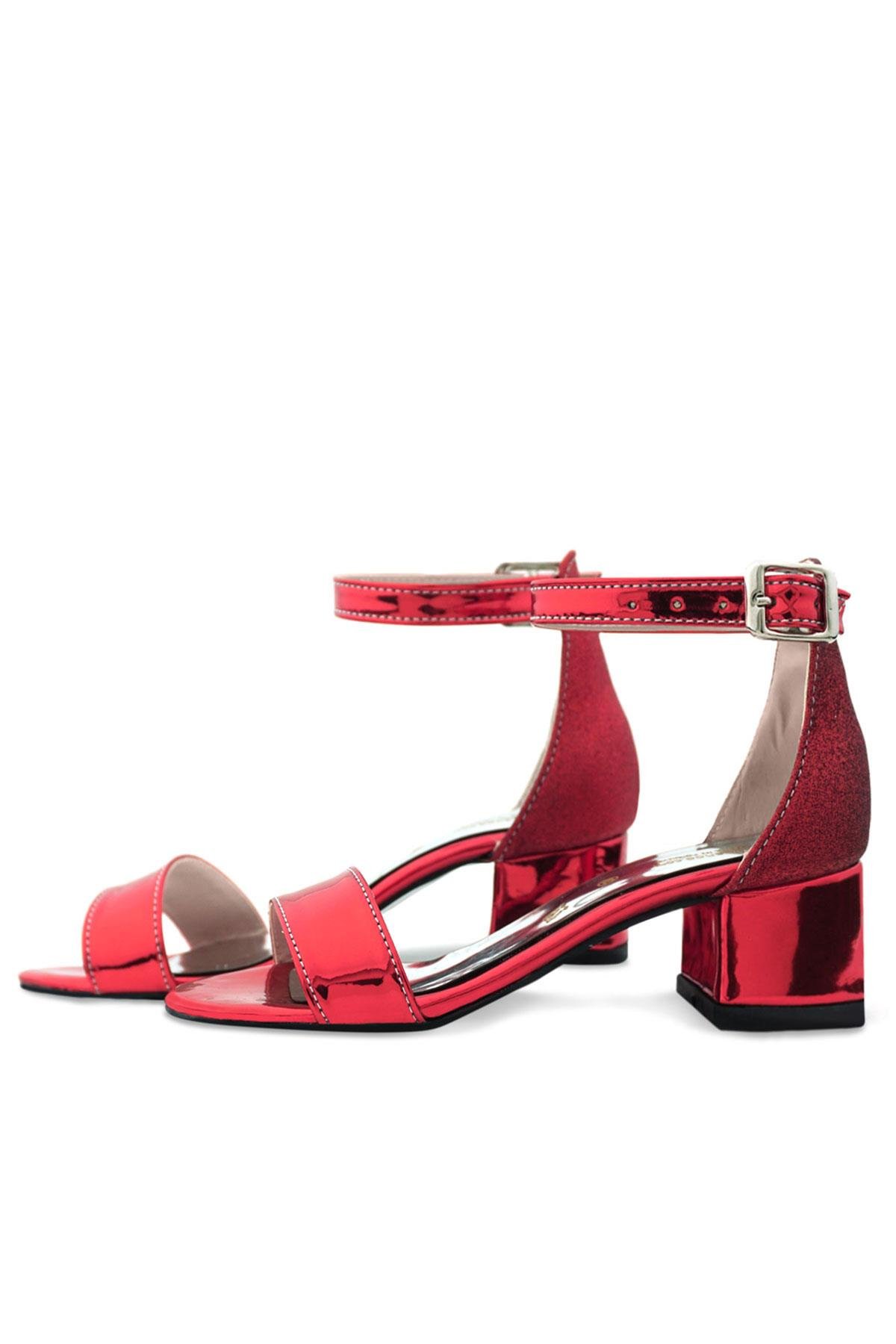 Elsa Kırmızı Aynalı Kalın Topuklu Kız Çocuk Abiye Ayakkabı - Görsel 7