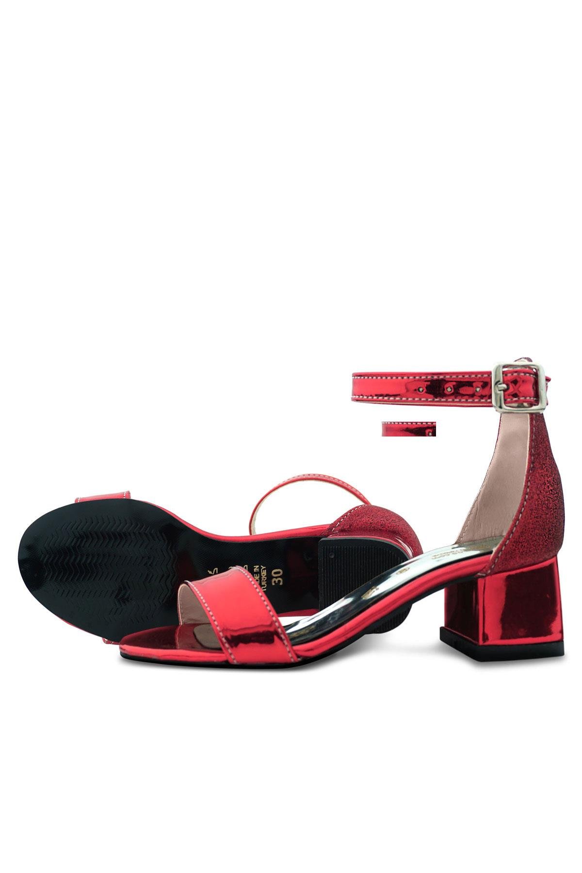 Elsa Kırmızı Aynalı Kalın Topuklu Kız Çocuk Abiye Ayakkabı - Görsel 8