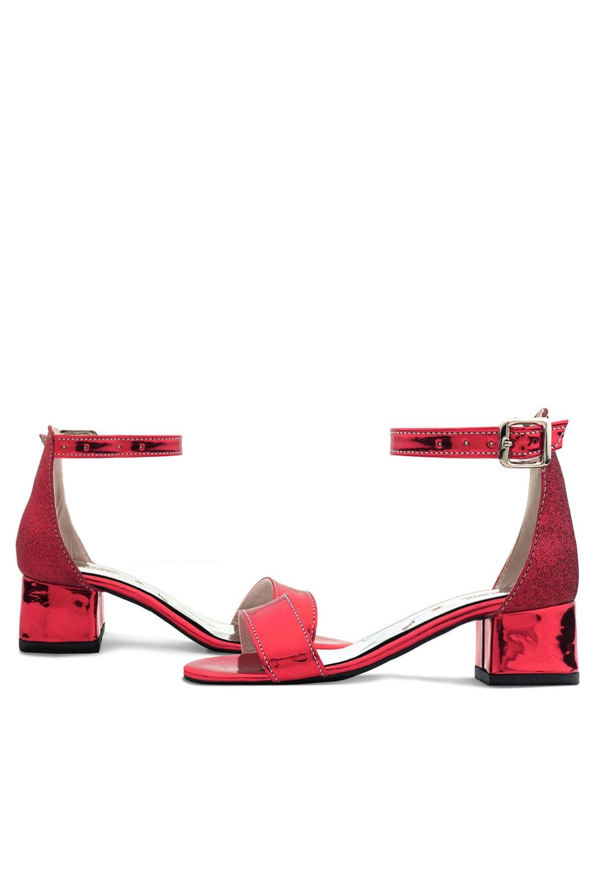 Elsa Kırmızı Aynalı Kalın Topuklu Kız Çocuk Abiye Ayakkabı - Görsel 9