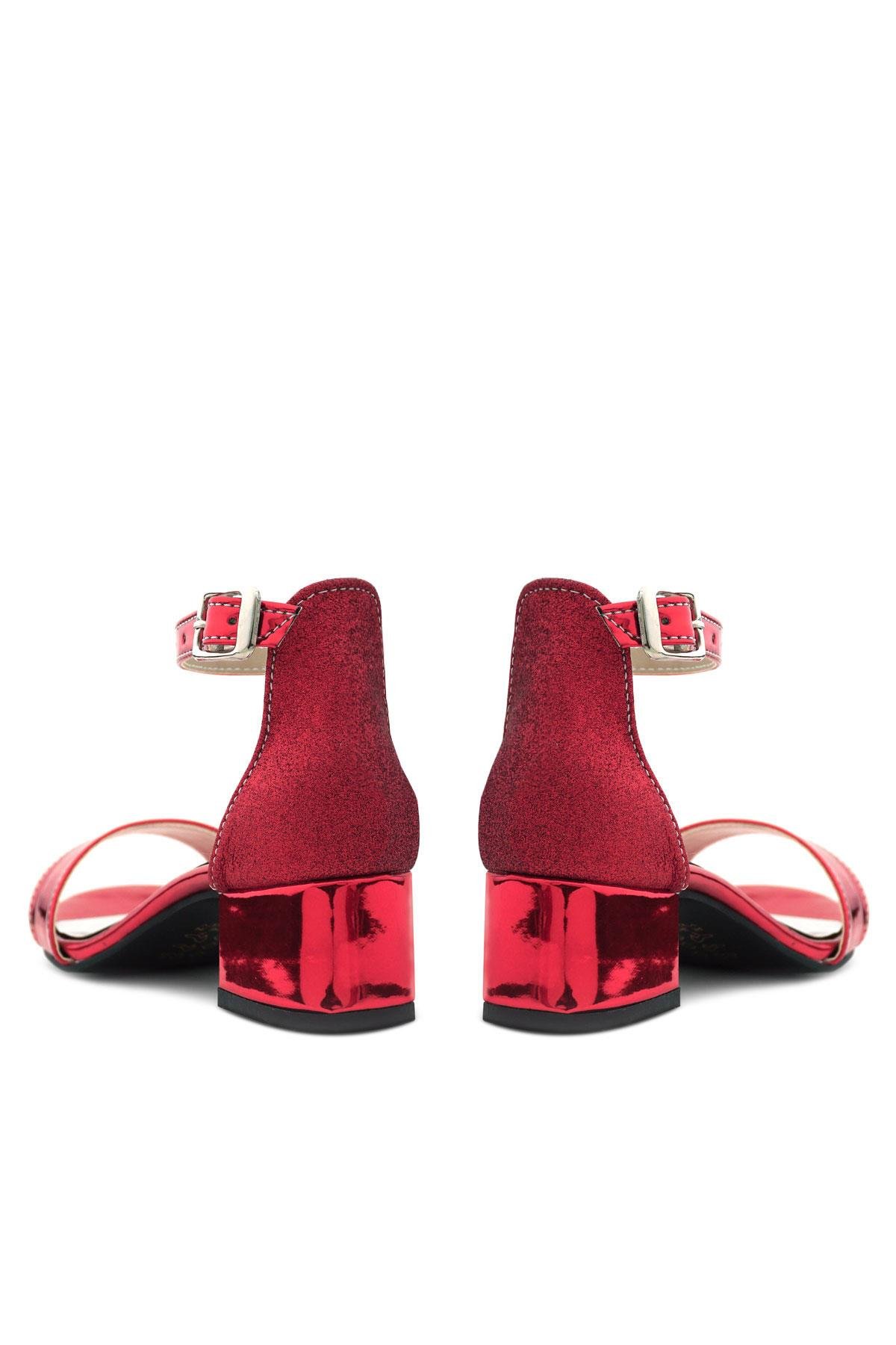 Elsa Kırmızı Aynalı Kalın Topuklu Kız Çocuk Abiye Ayakkabı - Görsel 10