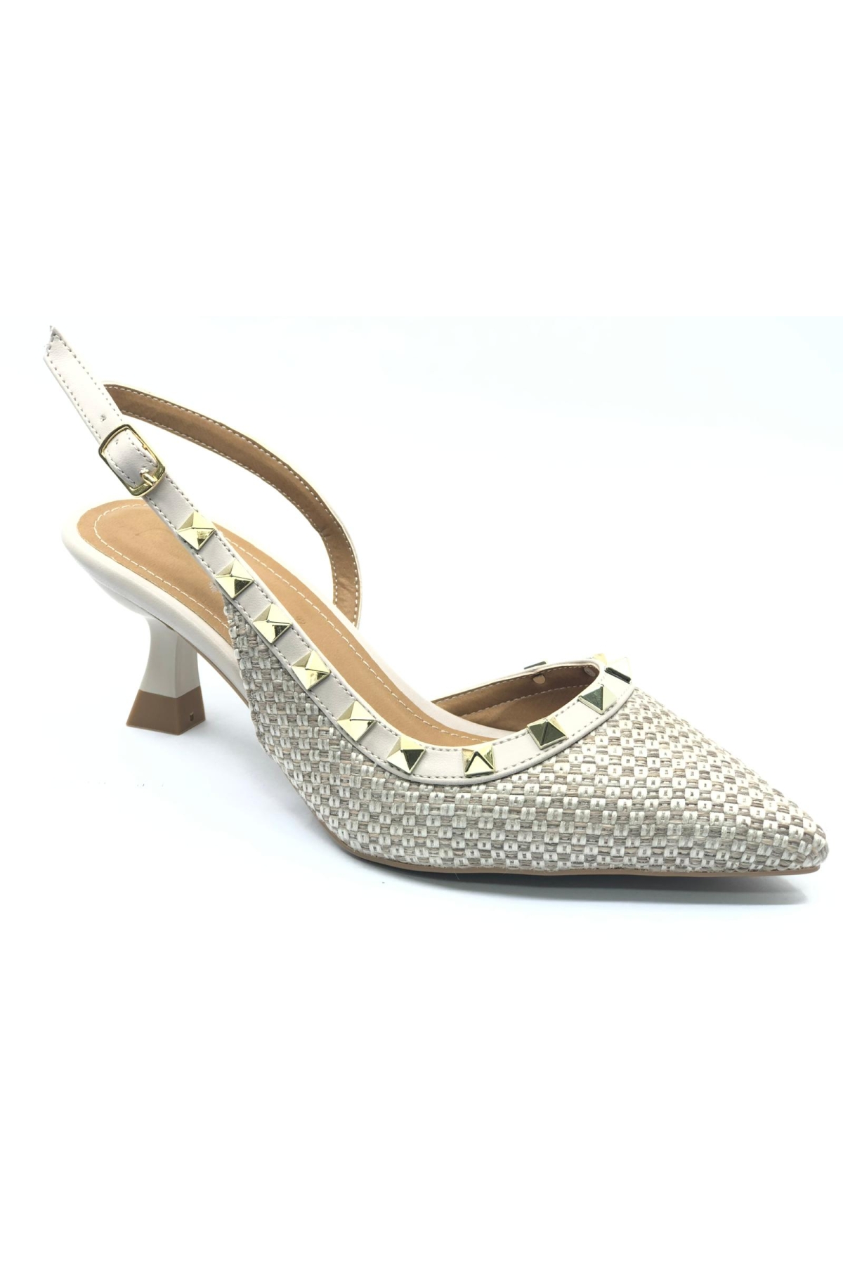 Hasır Zımba Detaylı Arkası Açık Stiletto Kadın Topuklu Ayakkabı - Görsel 2