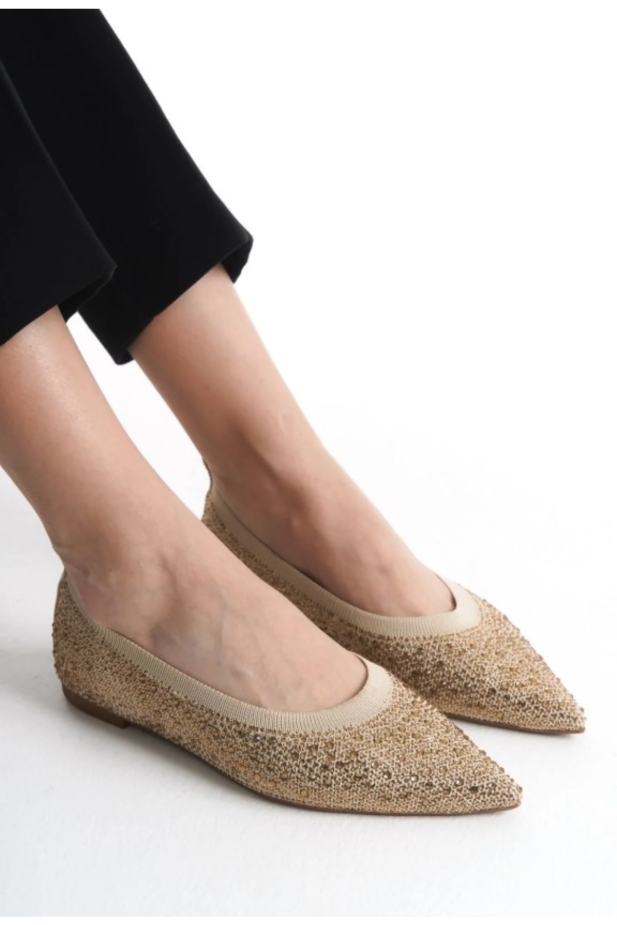 Sivri Burun Taş Detaylı Kadın Babet Ayakkabı - Görsel 2