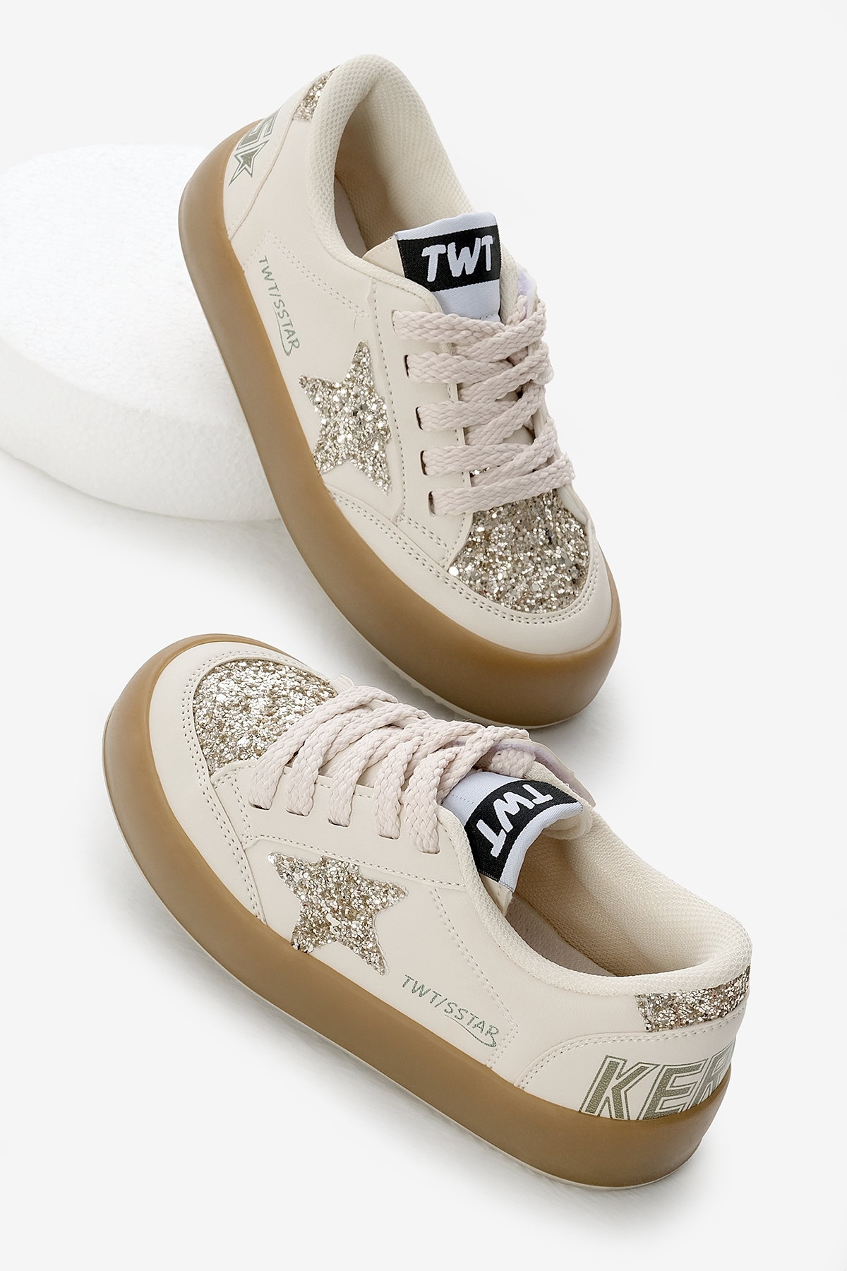 Çocuk Unisex Krem Termo Taban Yıldız Detaylı Bağcıklı ve Cırtlı Spor Ayakkabı - Görsel 2