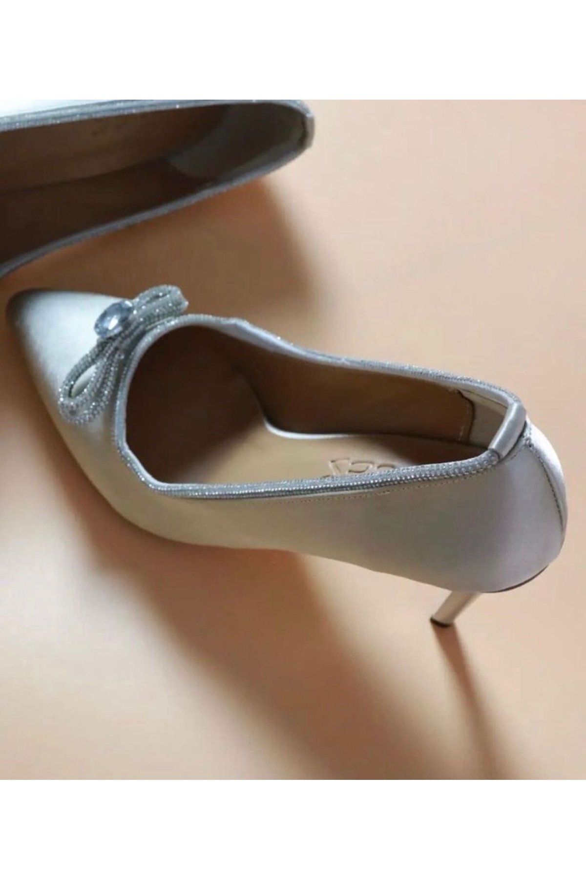Saten Kumaş Taşlı Kadın Stiletto - Görsel 5