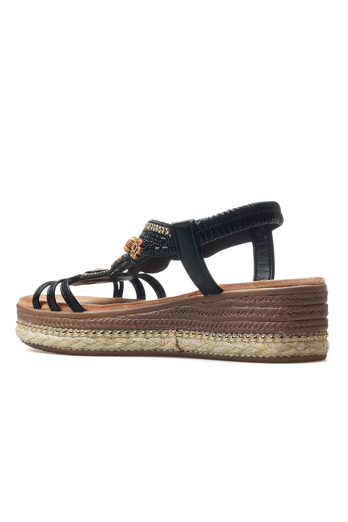 Kadın Taş Detaylı Günlük Sandalet 25y 25y171-1 Z Siyah - Görsel 4
