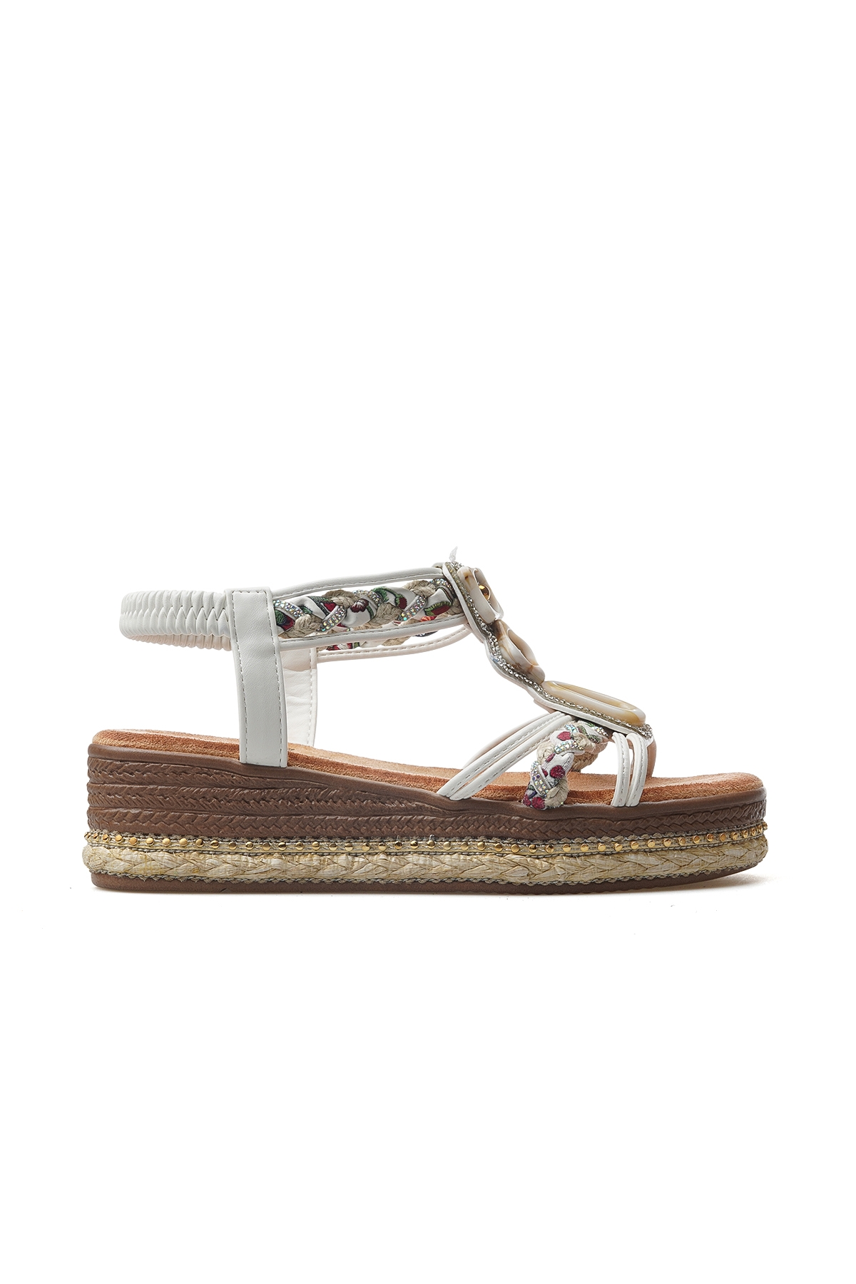 Kadın Taş Detaylı Günlük Sandalet 25y 25y171 Z Beyaz - Görsel 2