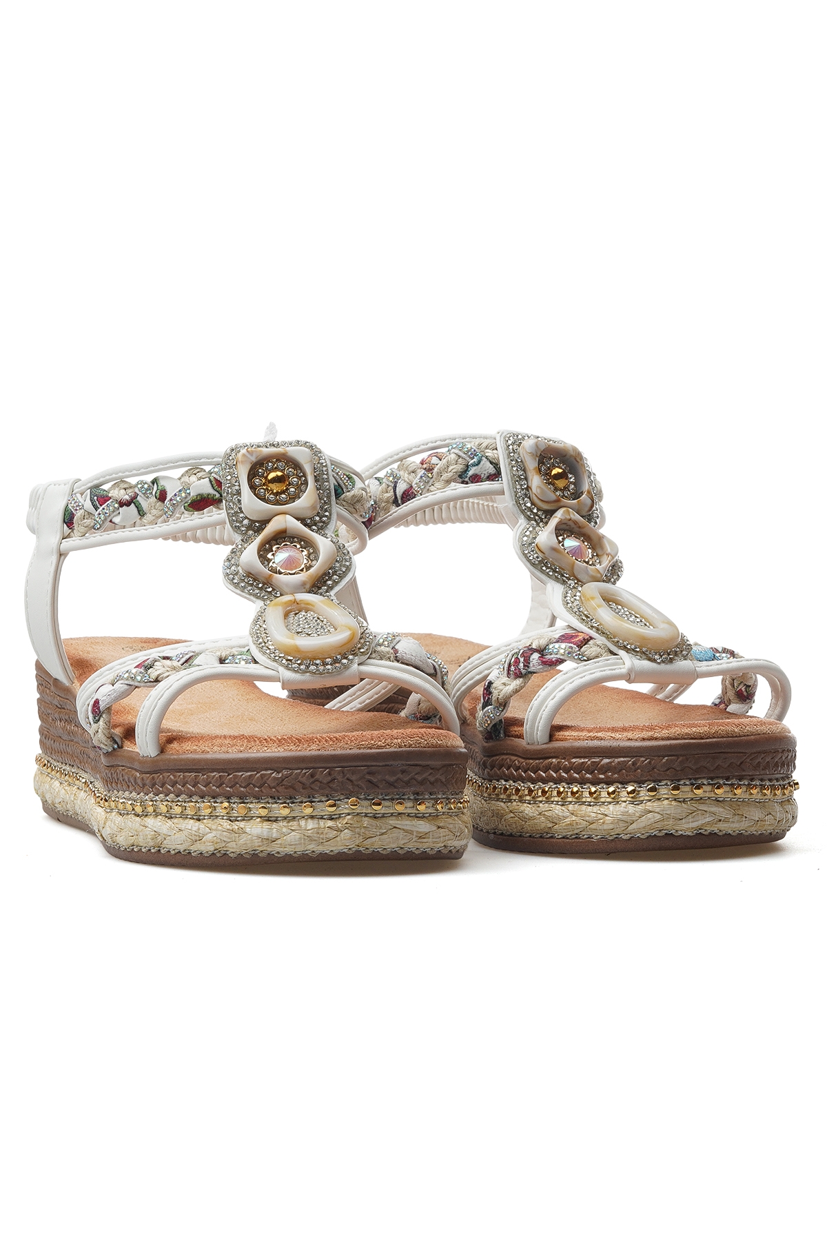 Kadın Taş Detaylı Günlük Sandalet 25y 25y171 Z Beyaz - Görsel 6