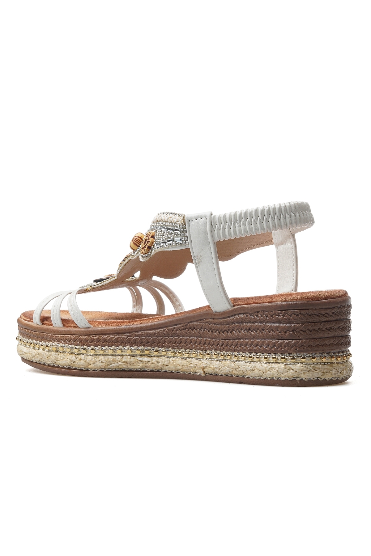 Kadın Taş Detaylı Günlük Sandalet 25y 25y171-1 Z Beyaz - Görsel 4