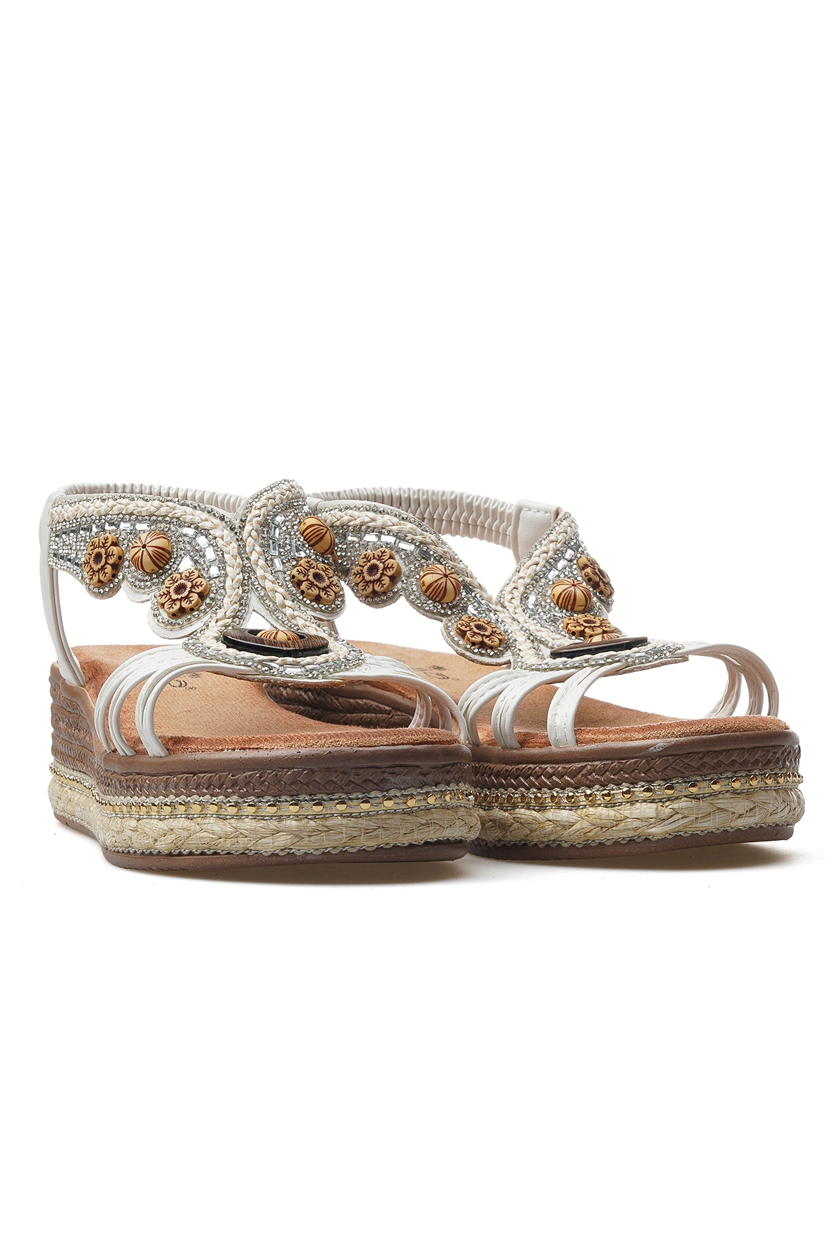 Kadın Taş Detaylı Günlük Sandalet 25y 25y171-1 Z Beyaz - Görsel 6