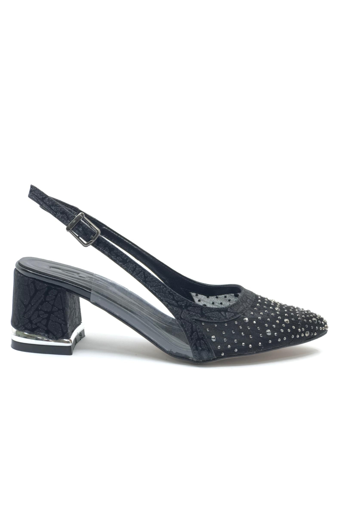 Arkası Açık Şeffaf Taş Detaylı Sindirella Kadın Kısa Topuklu Ayakkabı - Görsel 3