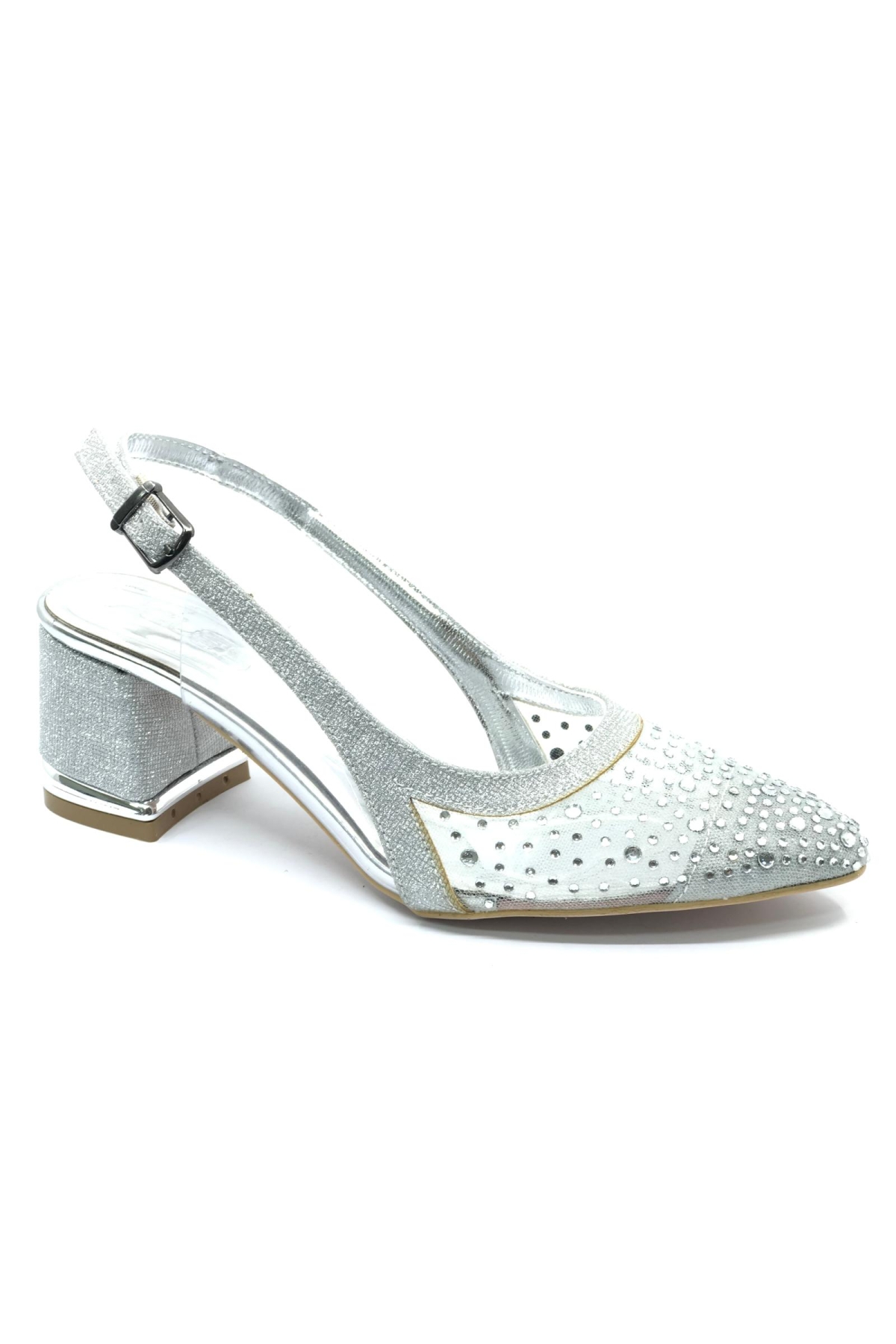 Arkası Açık Şeffaf Taş Detaylı Sindirella Kadın Kısa Topuklu Ayakkabı - Görsel 2