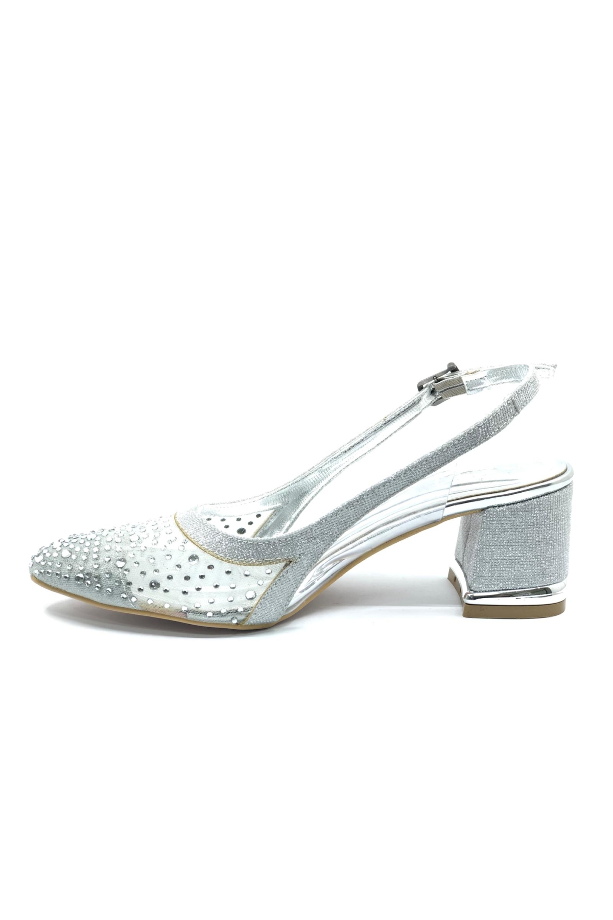 Arkası Açık Şeffaf Taş Detaylı Sindirella Kadın Kısa Topuklu Ayakkabı - Görsel 6
