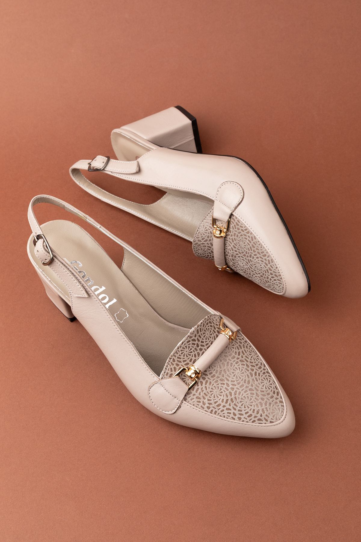 Gondol Kadın Hakiki Deri Şık Toka Detaylı Sivri Burunlu Topuklu Ayakkabı vdt.233 - Görsel 3