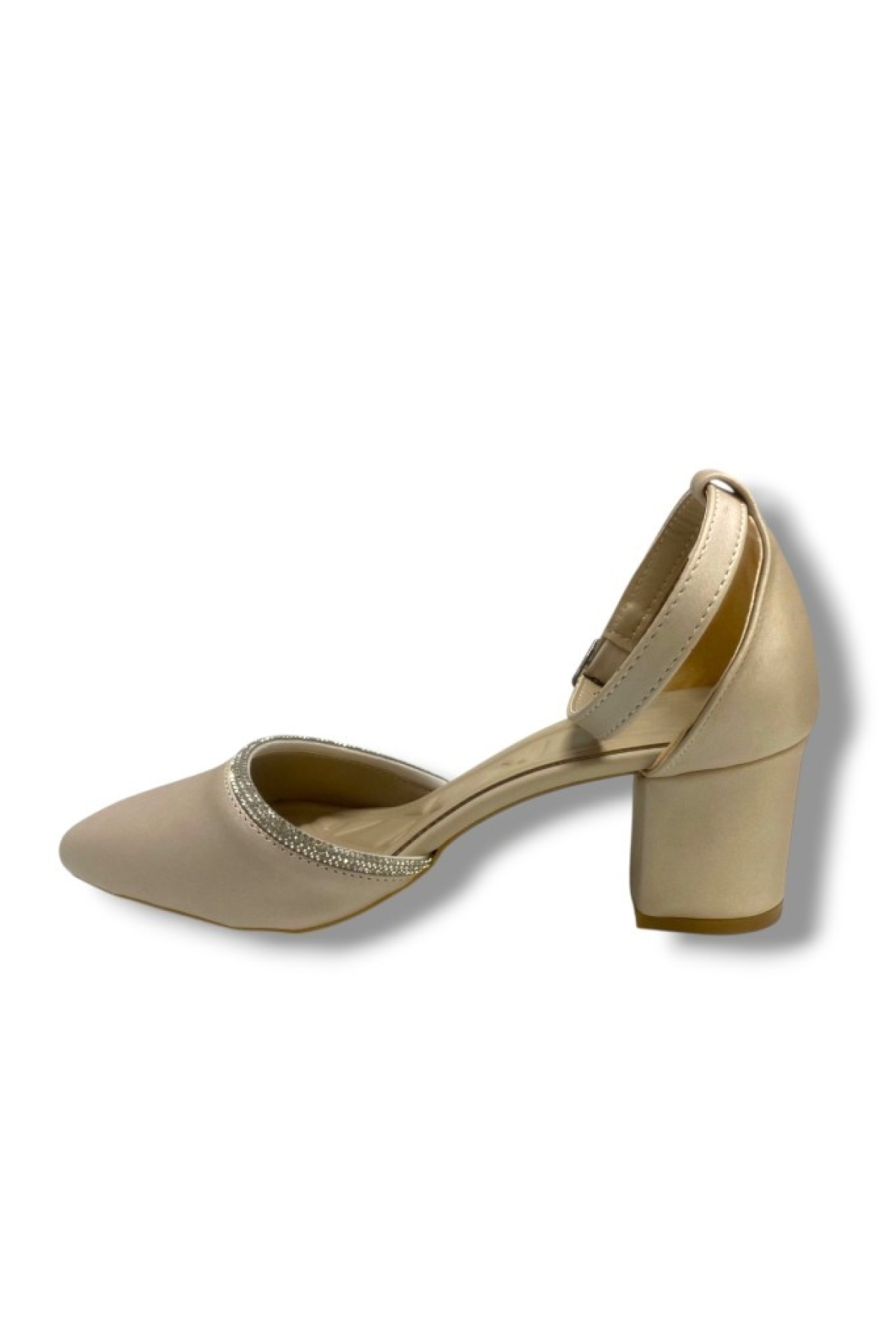 105-25 Saten Ağzı Taşlı Kalın Topuk Kadın Ayakkabı - Görsel 4