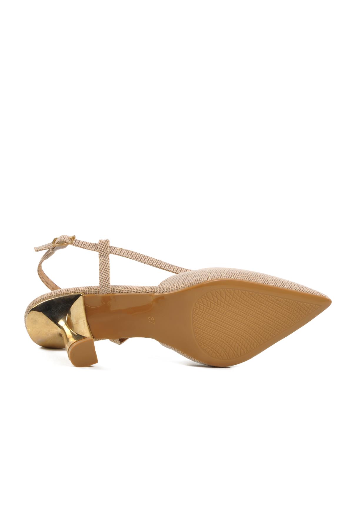 459158 Z Bej Simli Tekstil Kadın Abiye Ayakkabı Stiletto Düğün Nişan Ayakkabısı - Görsel 6