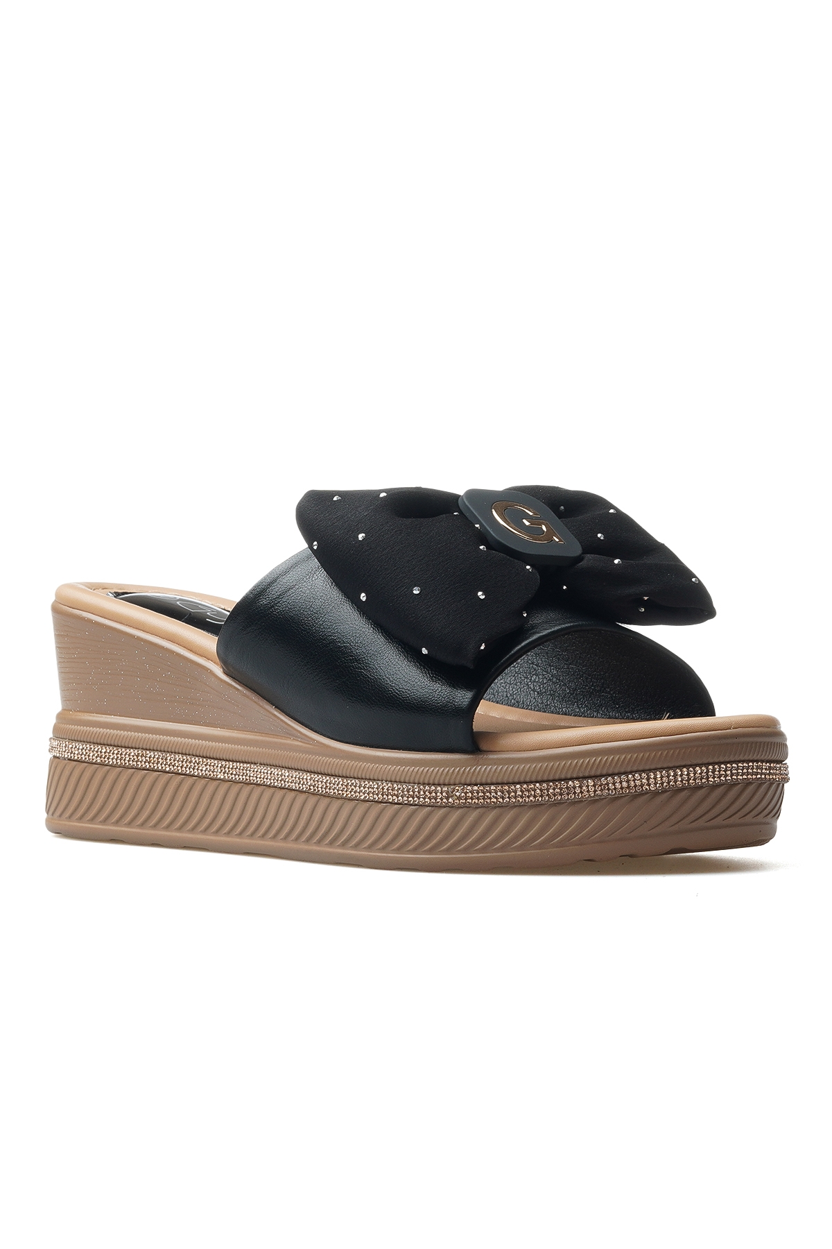 Kadın Dolgu Topuklu Taş Detaylı Günlük Terlik 25y 25y399 Z Siyah - Görsel 5