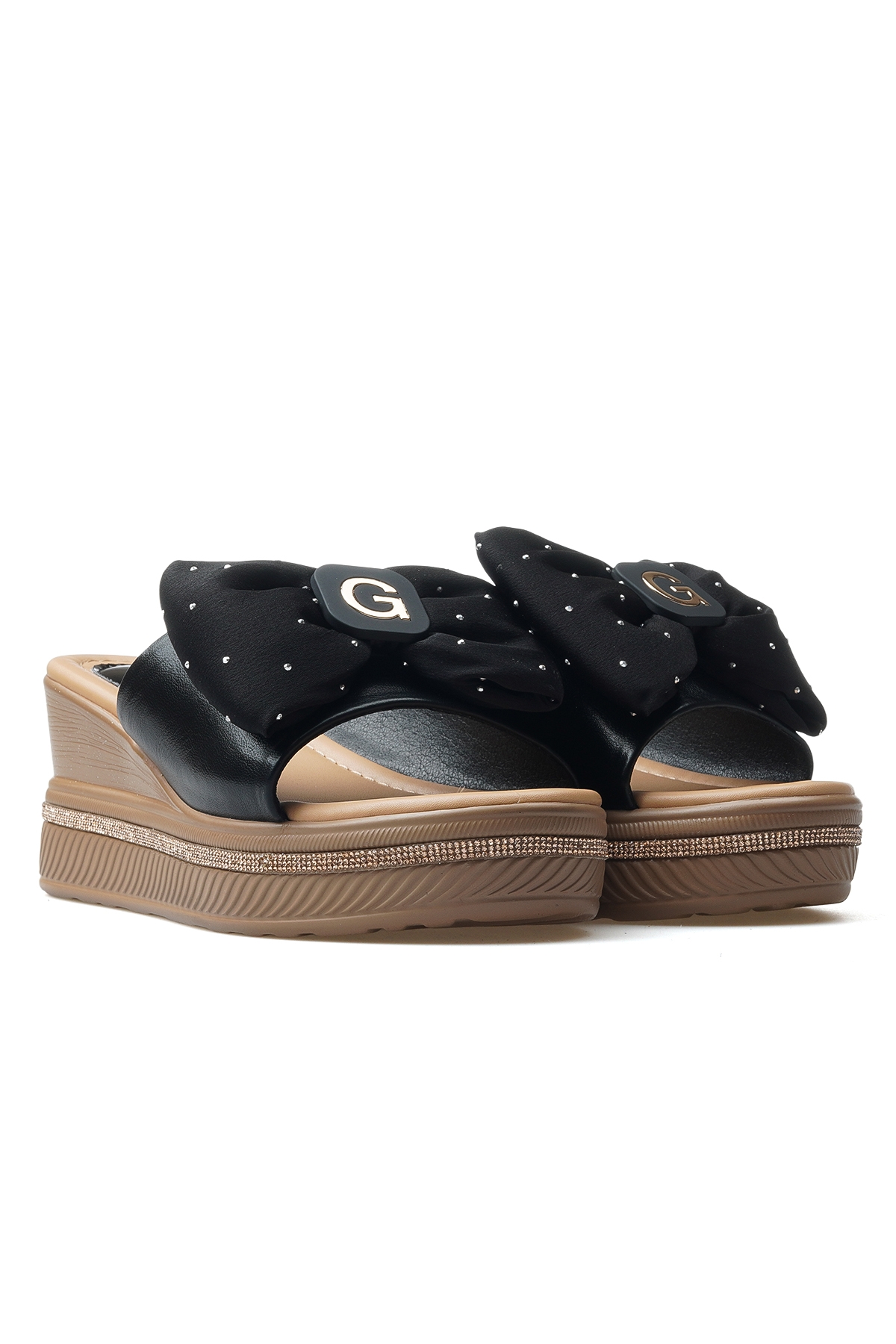 Kadın Dolgu Topuklu Taş Detaylı Günlük Terlik 25y 25y399 Z Siyah - Görsel 7