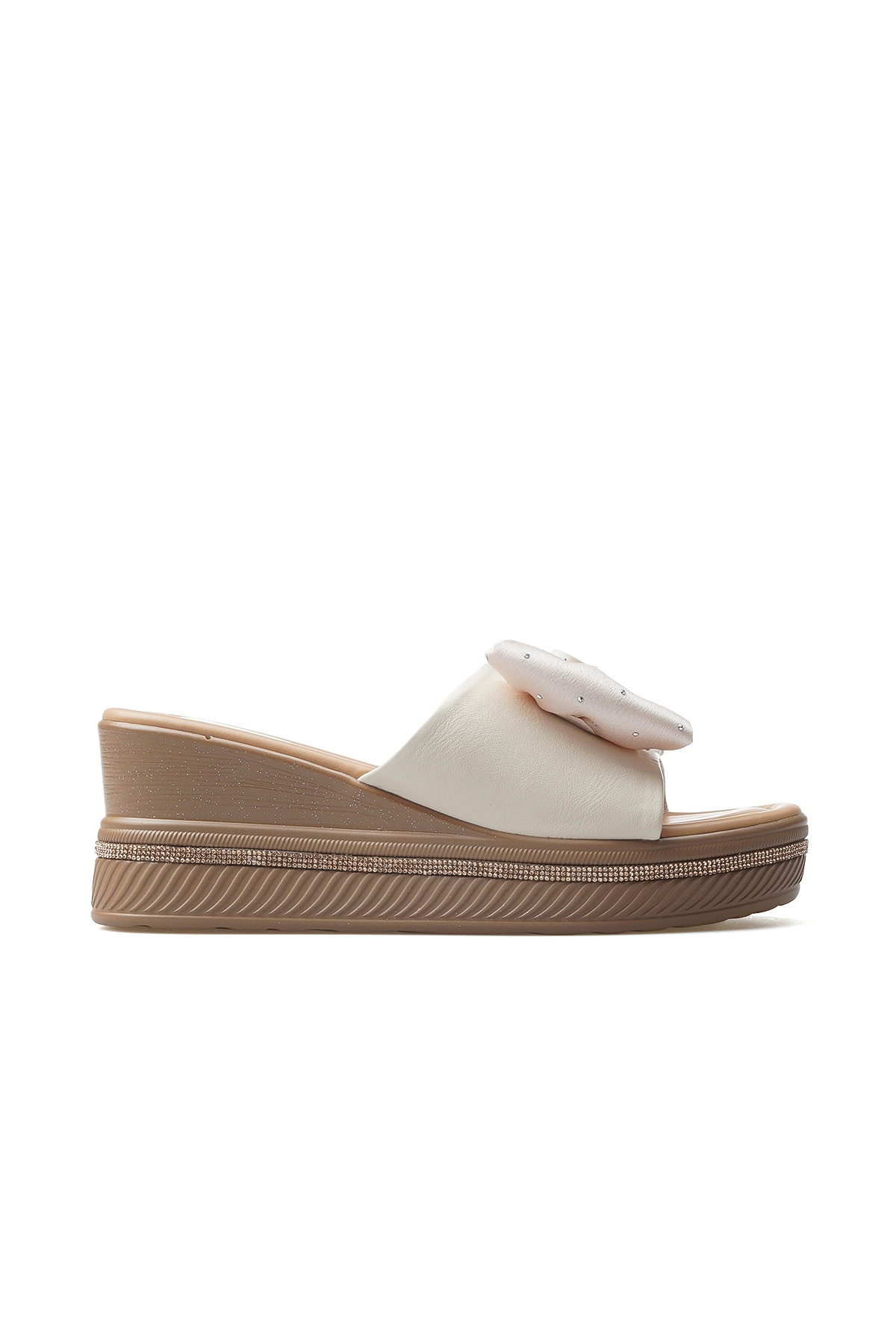 Kadın Dolgu Topuklu Taş Detaylı Günlük Terlik 25y 25y399 Z Bej - Görsel 2