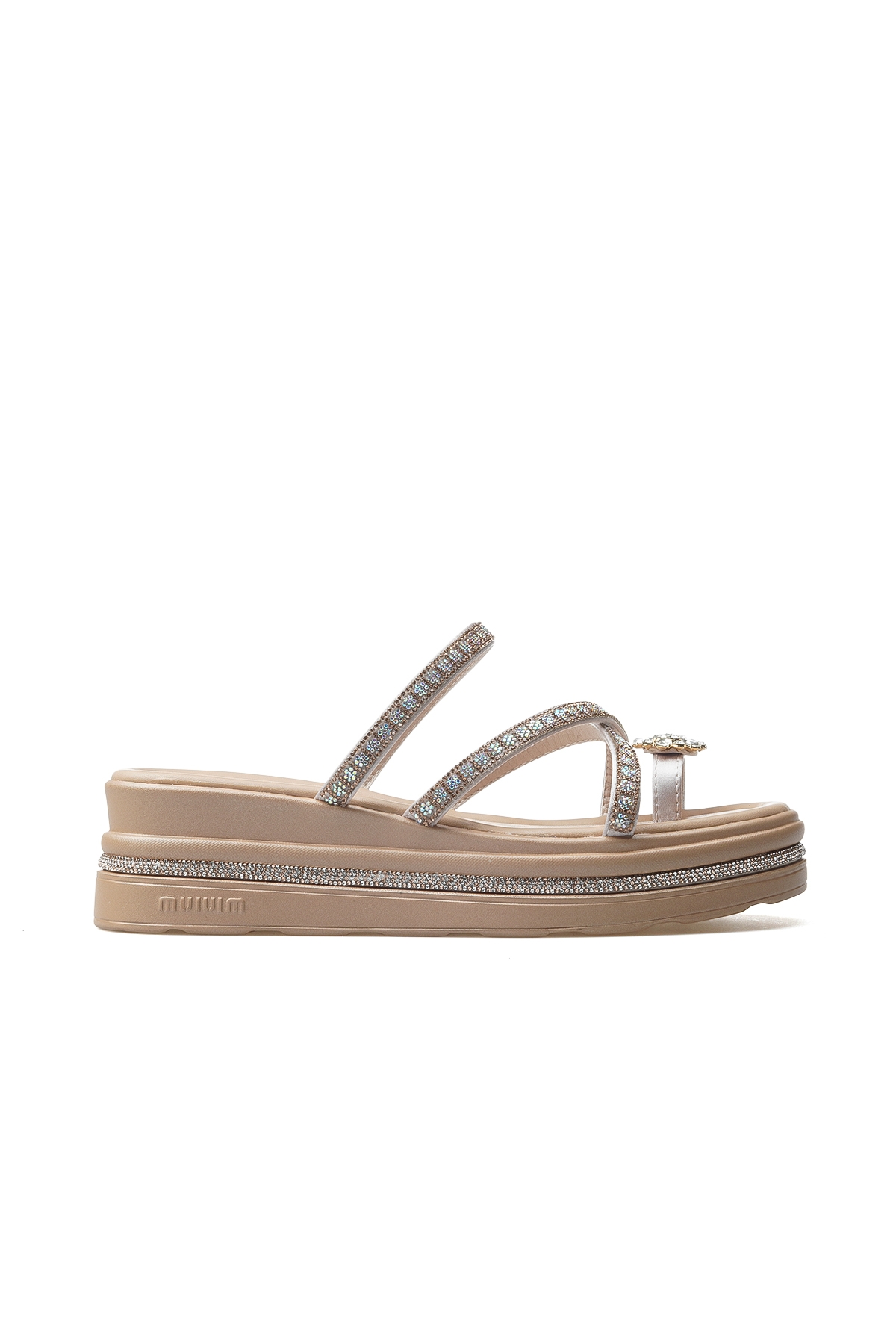 Kadın Taş Detaylı Topuklu Parmak Arası Günlük Terlik 25y 25y398-2 Z Bej - Görsel 2