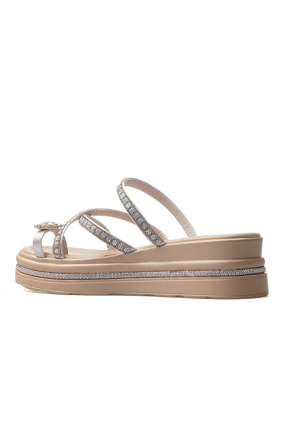 Kadın Taş Detaylı Topuklu Parmak Arası Günlük Terlik 25y 25y398-2 Z Bej - Görsel 4