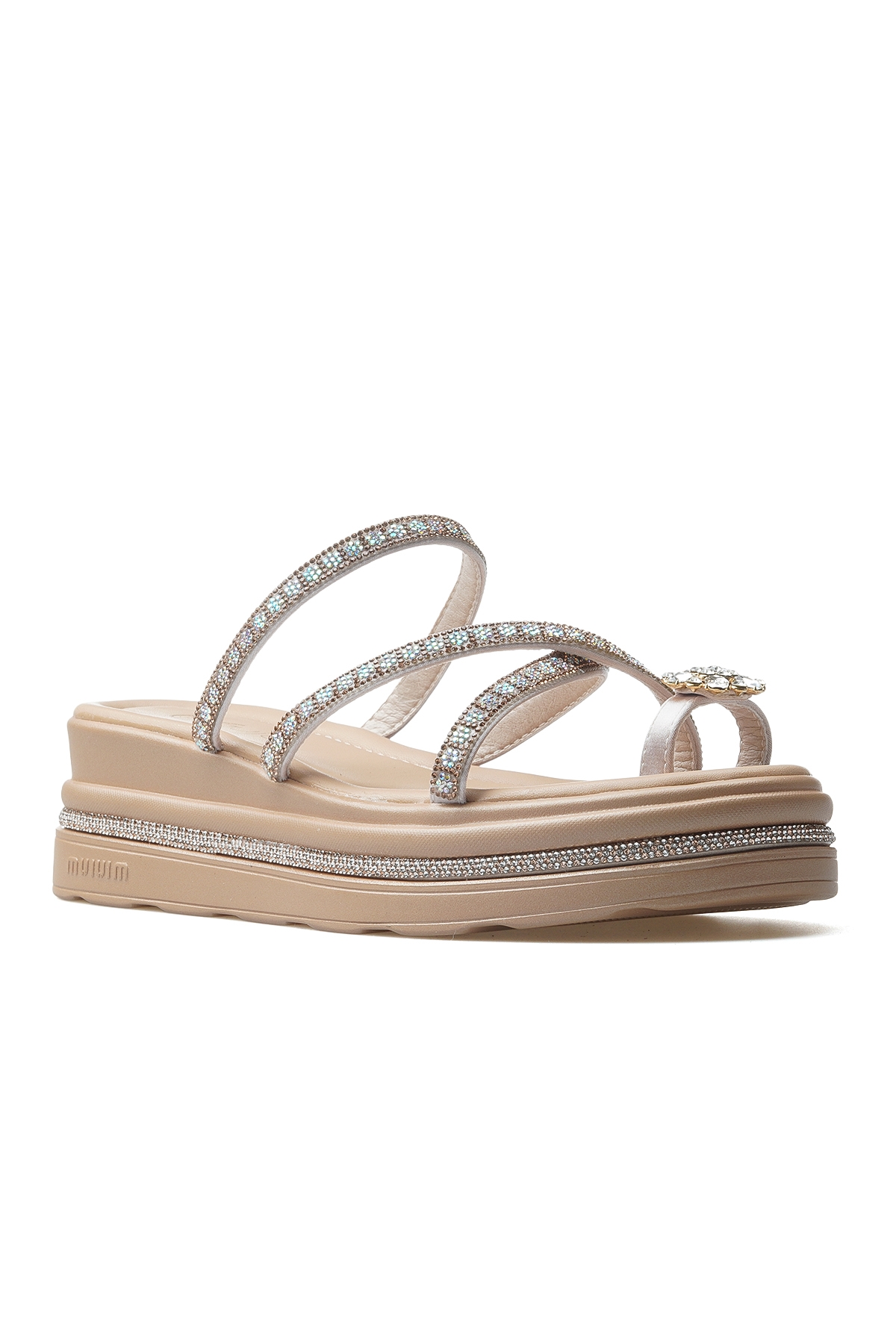 Kadın Taş Detaylı Topuklu Parmak Arası Günlük Terlik 25y 25y398-2 Z Bej - Görsel 5