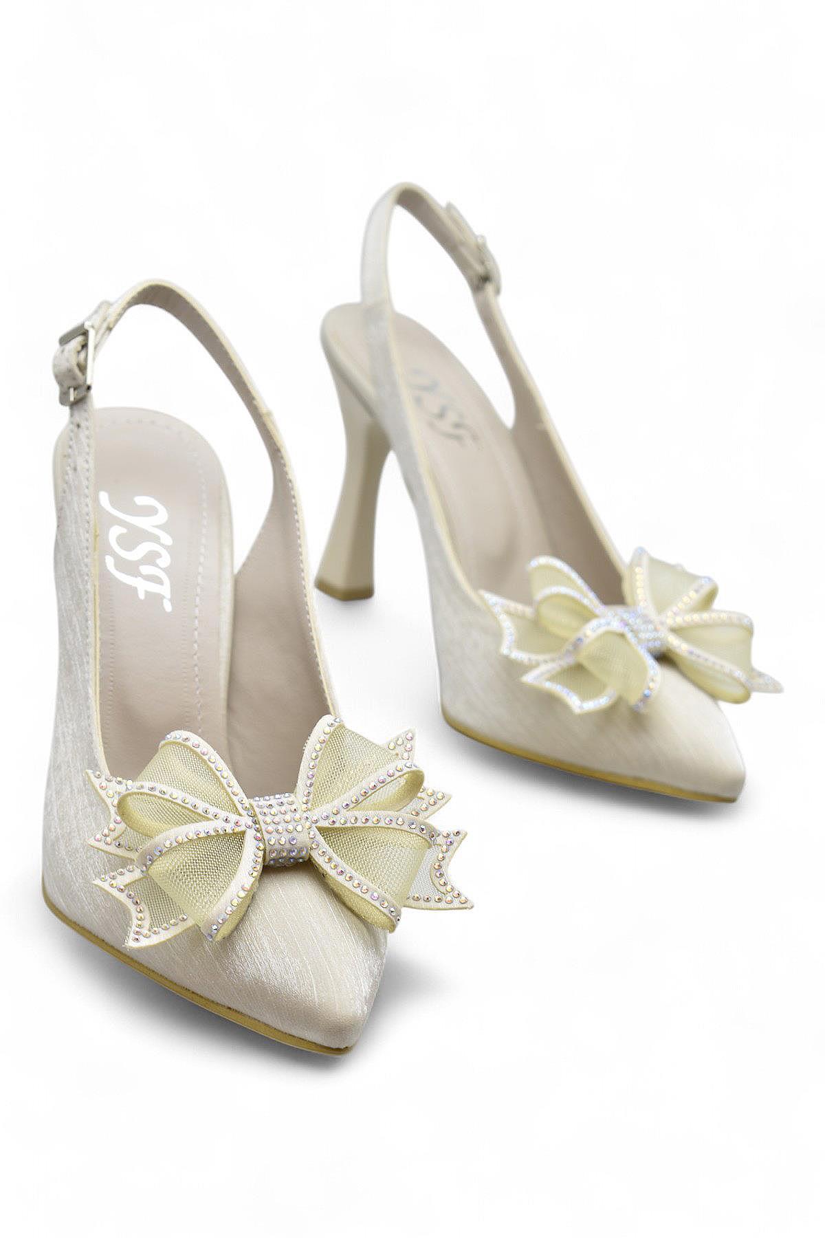 6513 Fiyonklu Taşlı 9cm Kadın Topuklu Ayakkabı Abiye Düğün Nişan Ayakkabısı - Görsel 3