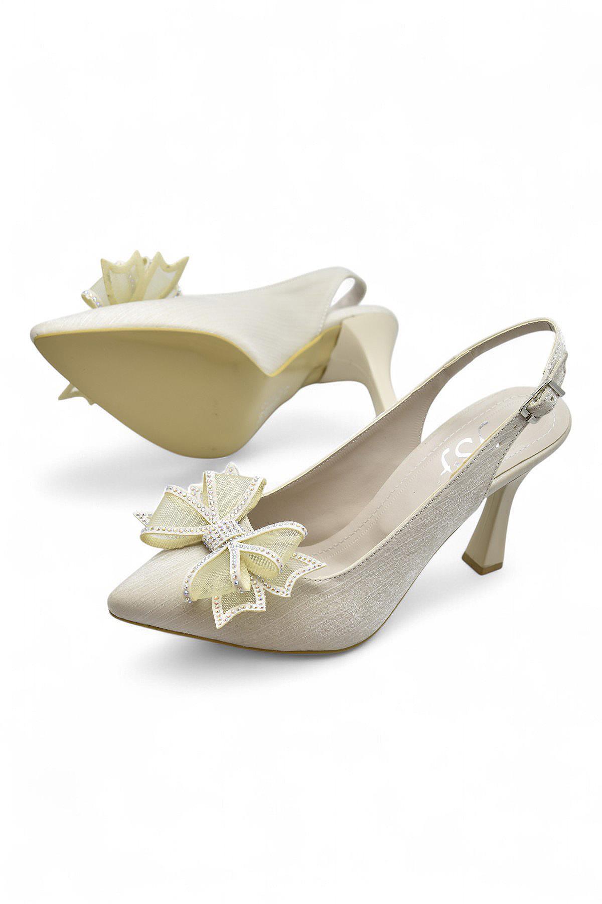 6513 Fiyonklu Taşlı 9cm Kadın Topuklu Ayakkabı Abiye Düğün Nişan Ayakkabısı - Görsel 5
