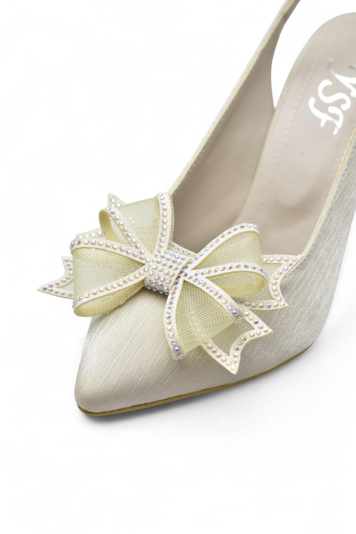 6513 Fiyonklu Taşlı 9cm Kadın Topuklu Ayakkabı Abiye Düğün Nişan Ayakkabısı - Görsel 6