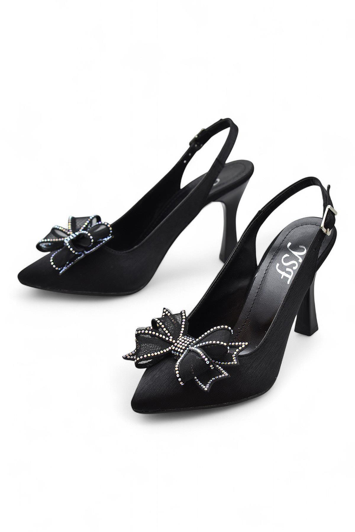 6513 Fiyonklu Taşlı 9cm Kadın Topuklu Ayakkabı Abiye Düğün Nişan Ayakkabısı - Görsel 3