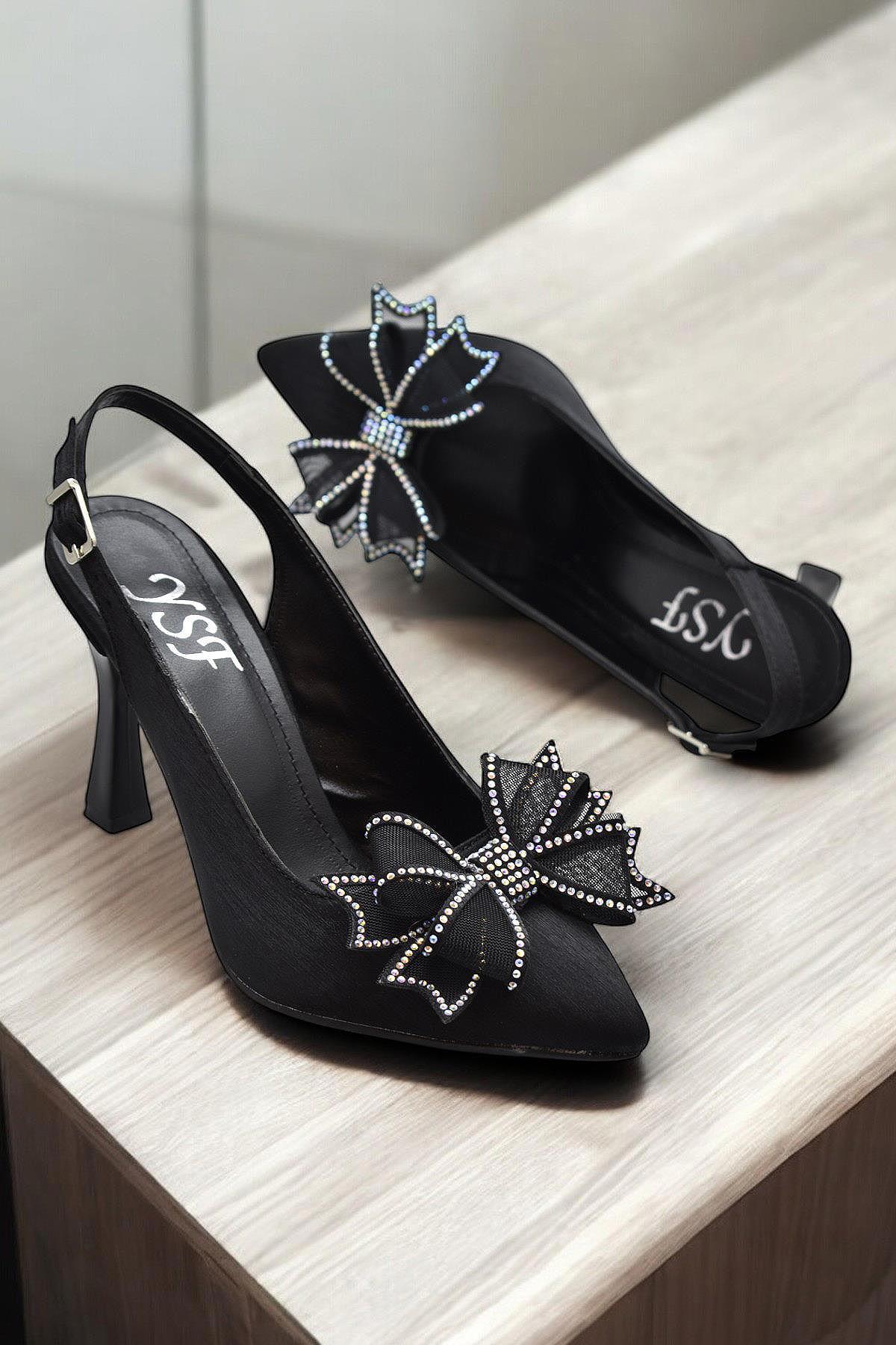 6513 Fiyonklu Taşlı 9cm Kadın Topuklu Ayakkabı Abiye Düğün Nişan Ayakkabısı - Görsel 5