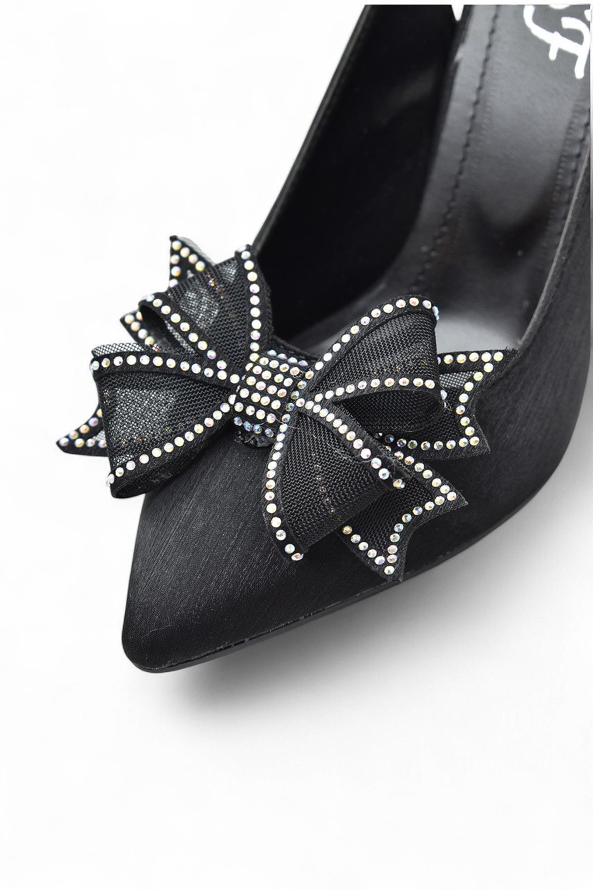 6513 Fiyonklu Taşlı 9cm Kadın Topuklu Ayakkabı Abiye Düğün Nişan Ayakkabısı - Görsel 6