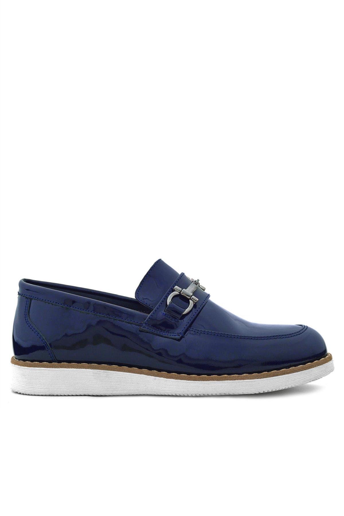 Hakiki Deri Lacivert Rugan Beyaz Tabanlı Loafer Çocuk Klasik Ayakkabı - Görsel 4