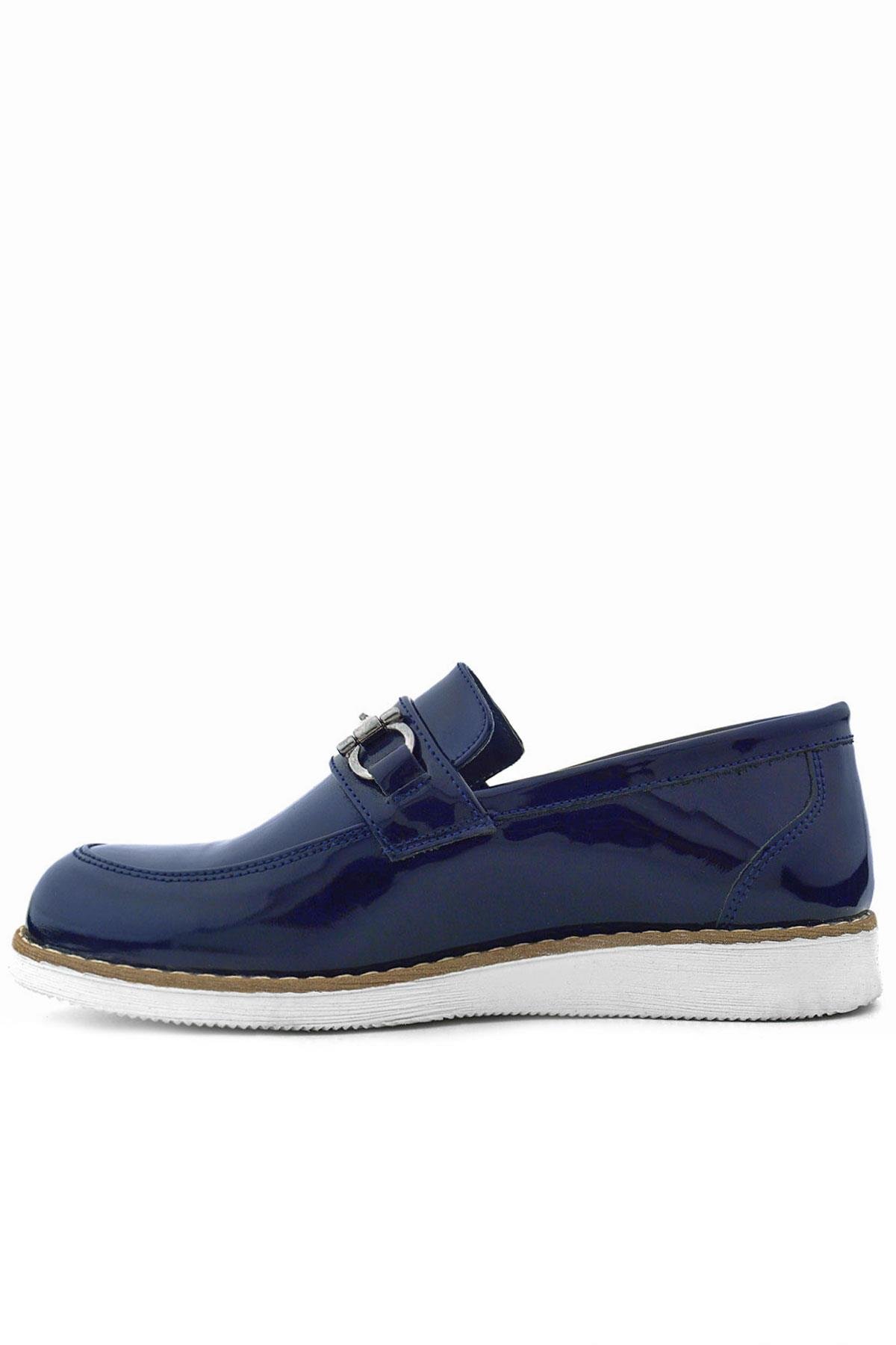 Hakiki Deri Lacivert Rugan Beyaz Tabanlı Loafer Çocuk Klasik Ayakkabı - Görsel 6
