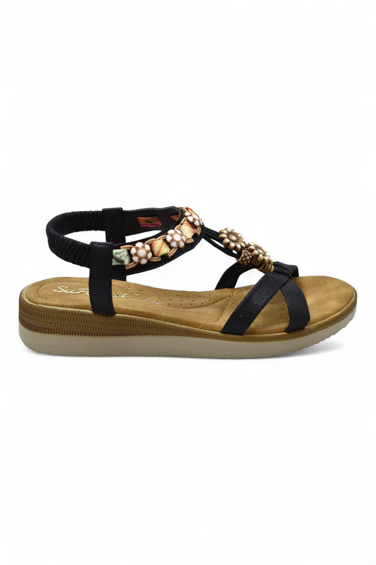 5627 Rahat Ortopedik Taban Taşlı Kadın Sandalet Günlük Sandalet - Görsel 2