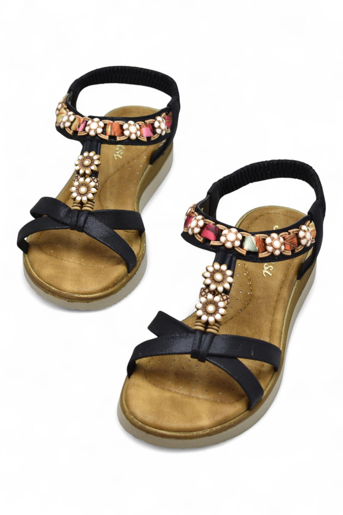 5627 Rahat Ortopedik Taban Taşlı Kadın Sandalet Günlük Sandalet - Görsel 3