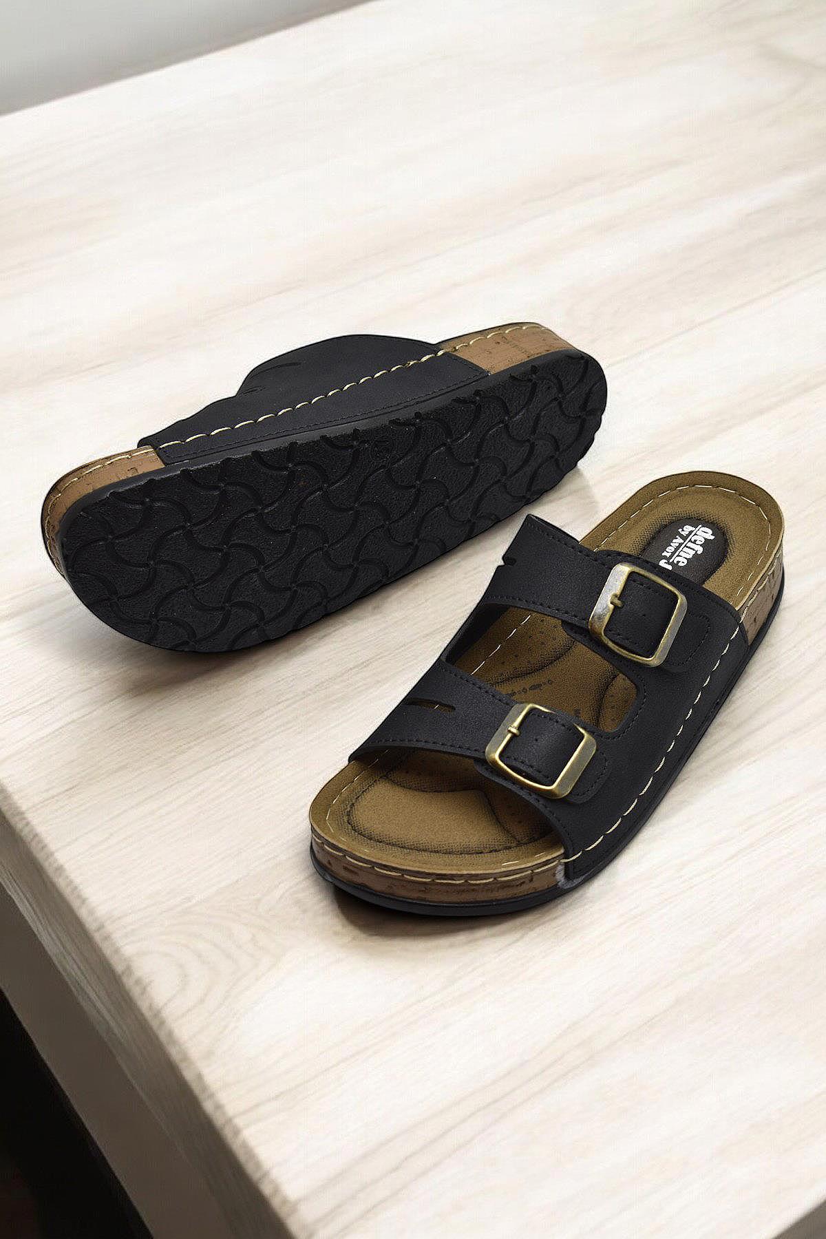 370 Rahat Ortopedik Taban Günlük Kadın Terlik Çift Toka Kadın Terlik - Görsel 4