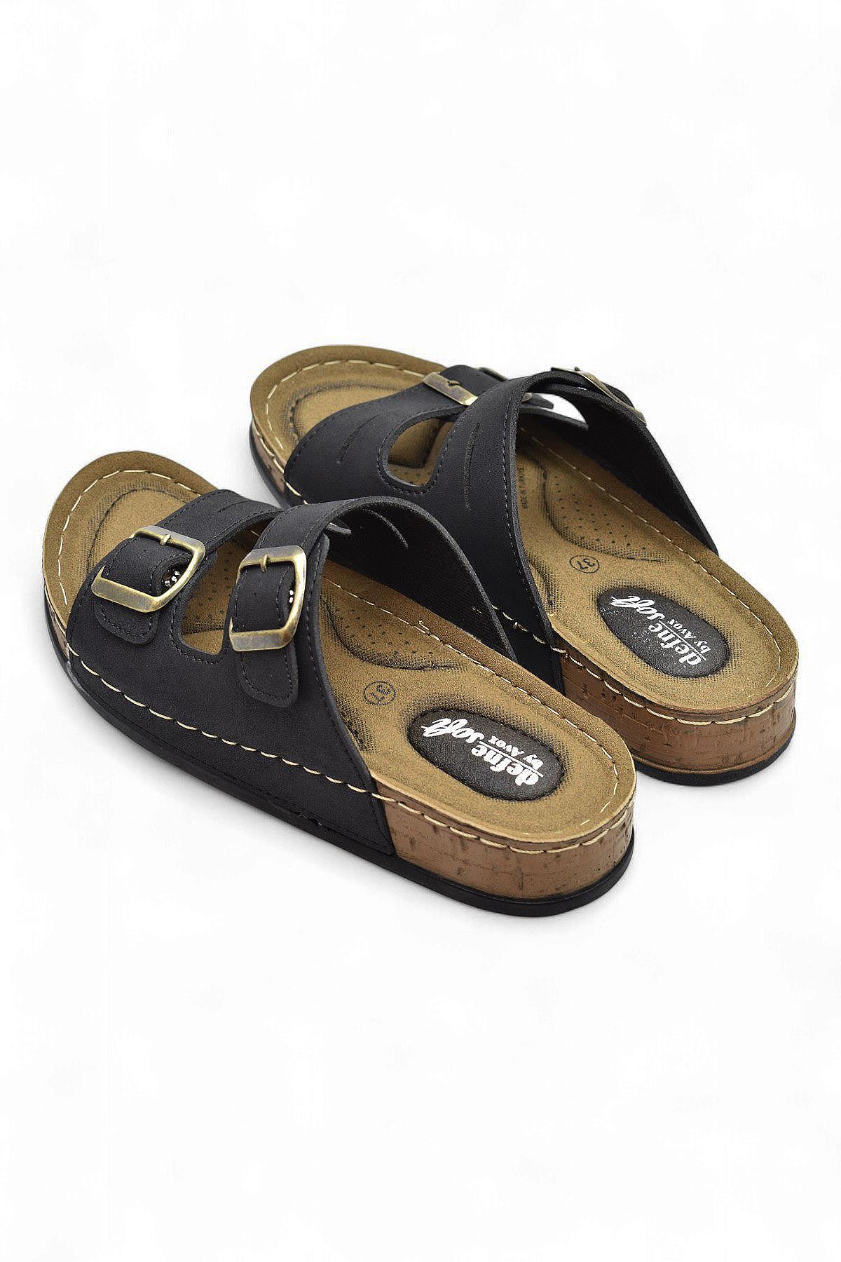 370 Rahat Ortopedik Taban Günlük Kadın Terlik Çift Toka Kadın Terlik - Görsel 5