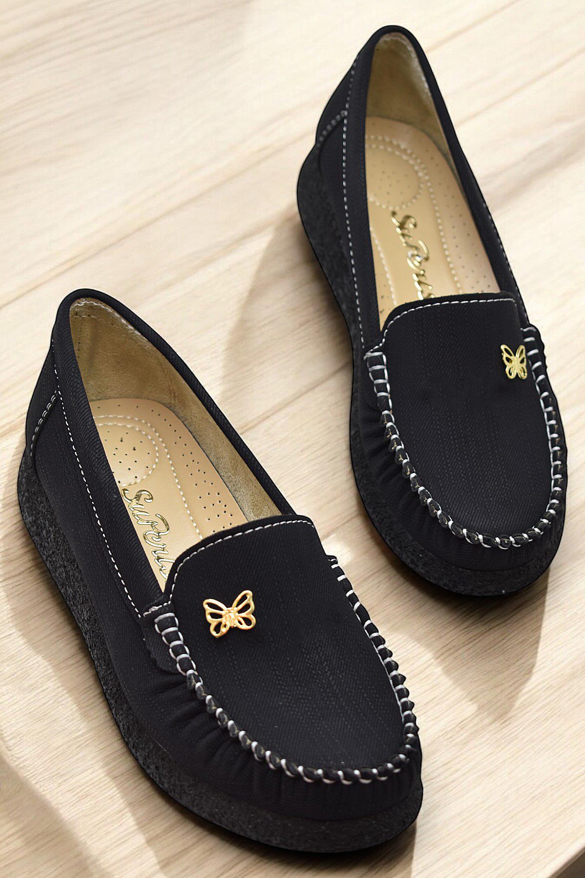 395D Rahat Taban Günlük Kadın Ayakkabı Babet Kadın Ayakkabı Kelebek - Görsel 2