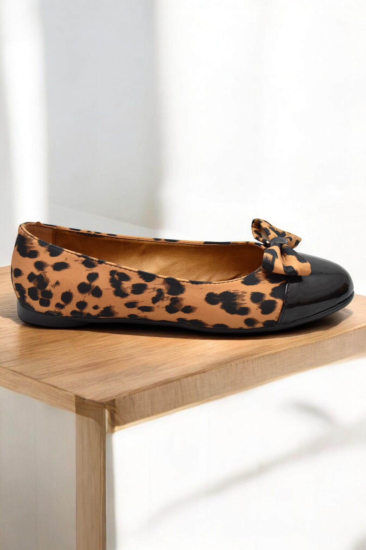 0892 Rahat Taban Günlük Kadın Babet Ayakkabı Nişan Düğün Abiye Leopar Desen Kadın Ayakkabı - Görsel 2